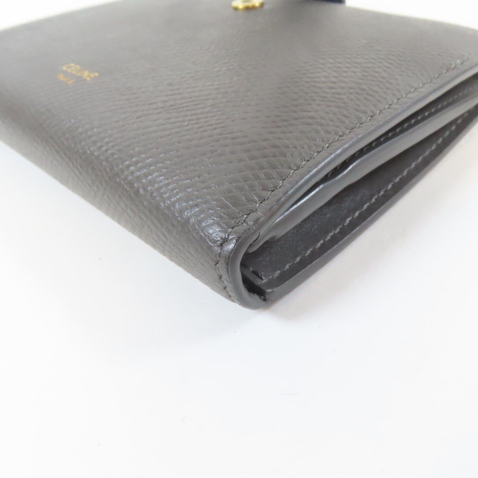 CELINE 牛皮皮革Bifold Wallet金扣錢包灰色
