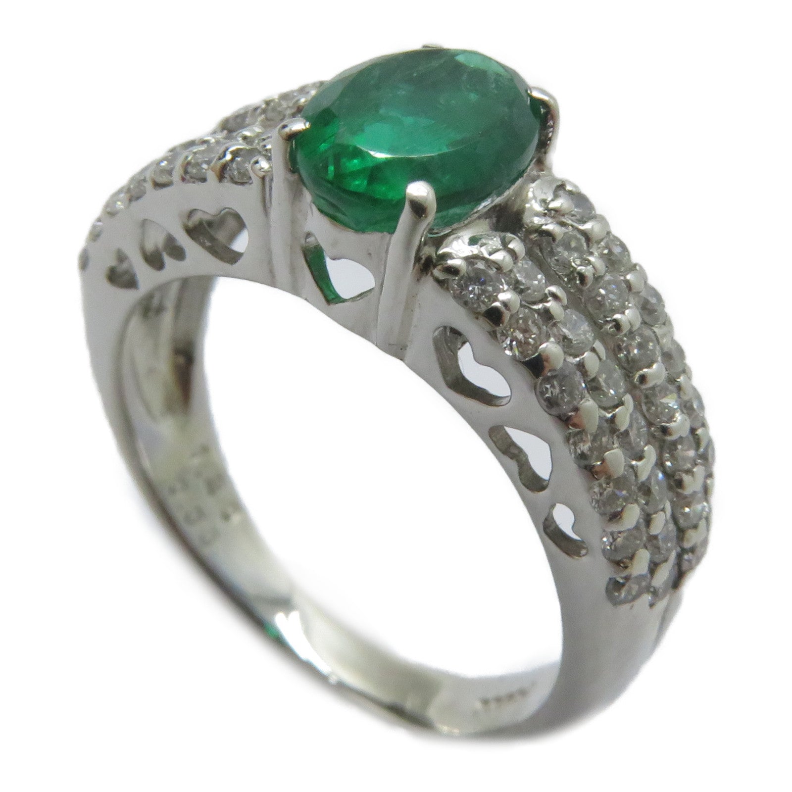 JEWELRY PT900鉑金Emerald Ring 1.20ct綠寶石/0.53ct鑚石戒指US#6
