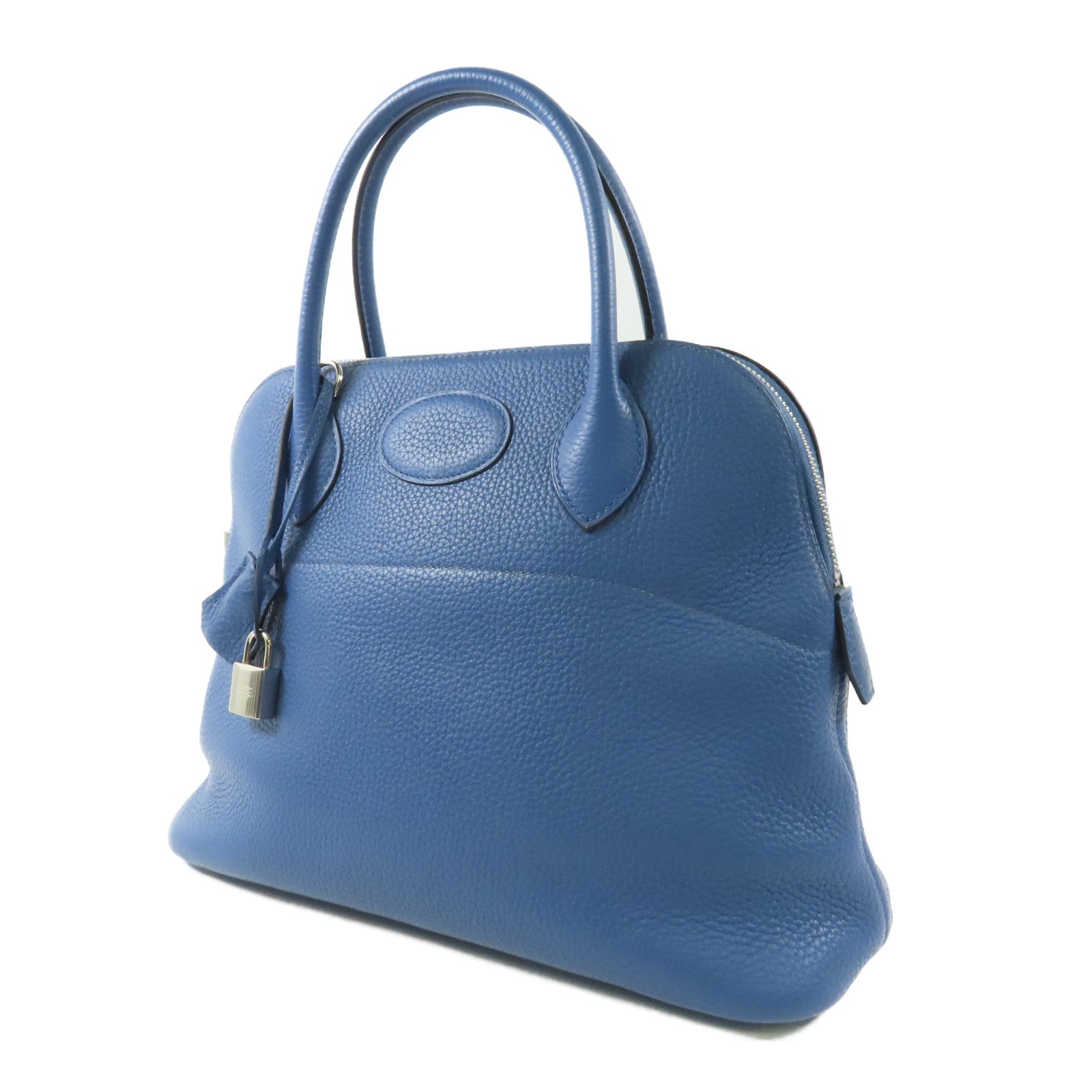 HERMES Clemence皮革Bolide 31銀扣手挽肩背兩用袋7E Bleu Brighton