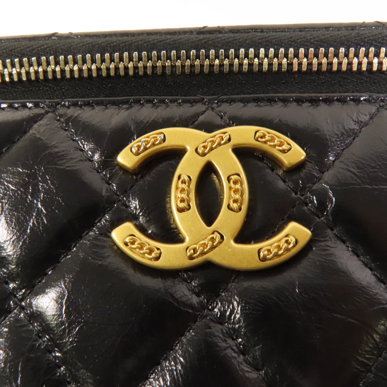 CHANEL 牛皮皮革Vanity Case金扣鏈帶肩背袋