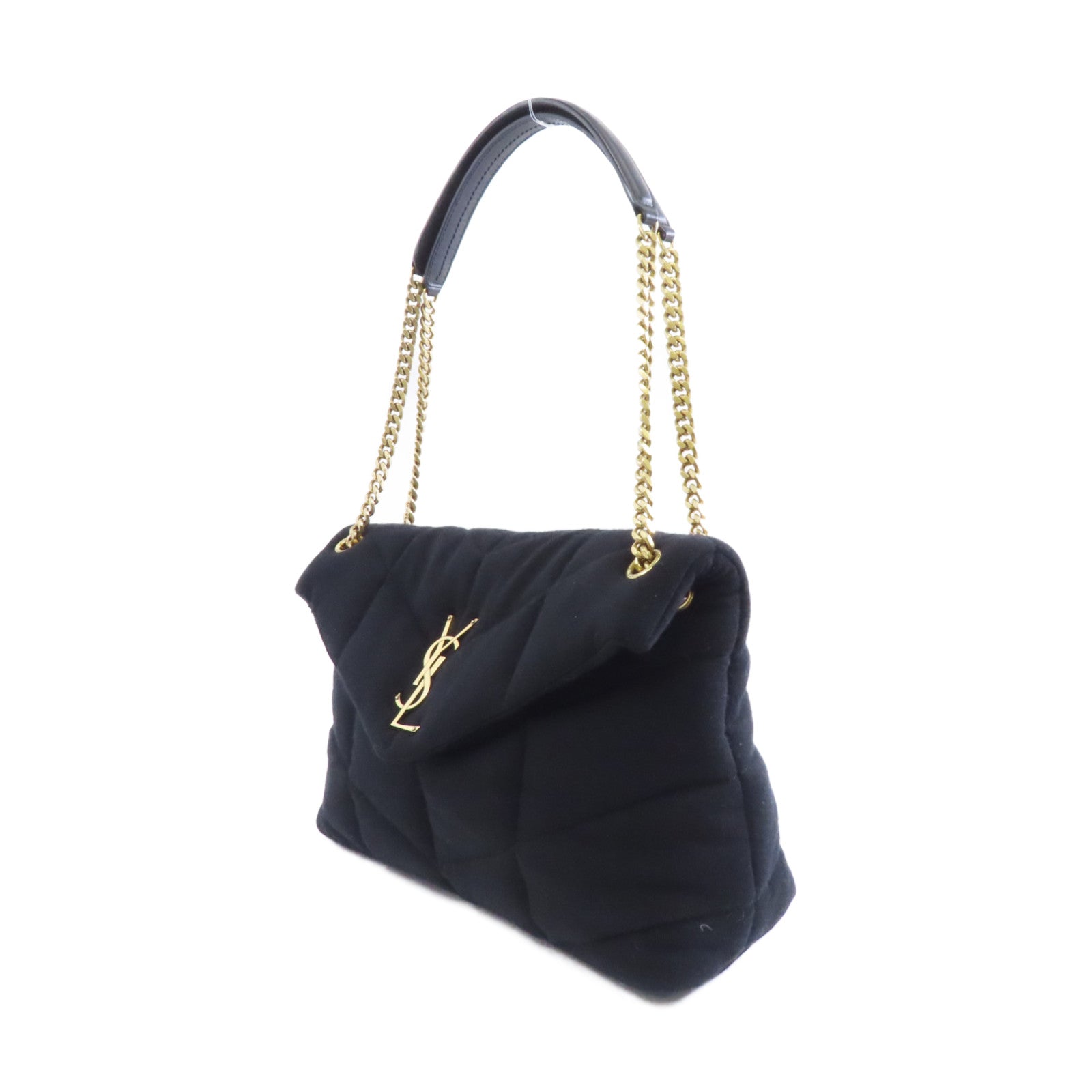 SAINT LAURENT 帆布Chain Shoulder Bag金扣鏈帶肩背袋黑色