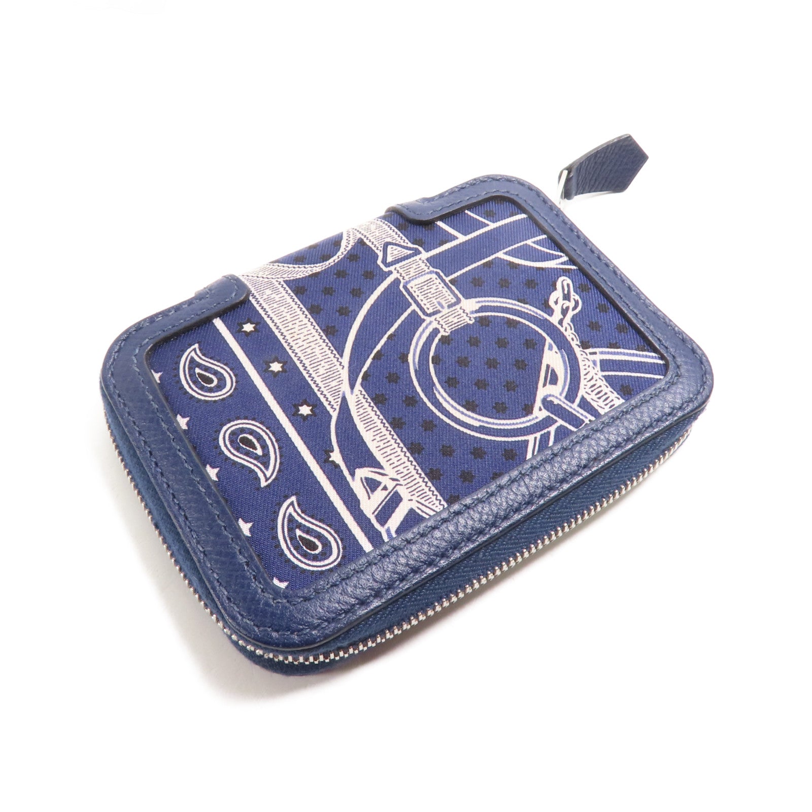 HERMES Epsom皮革/絲質Card Case銀扣卡片套