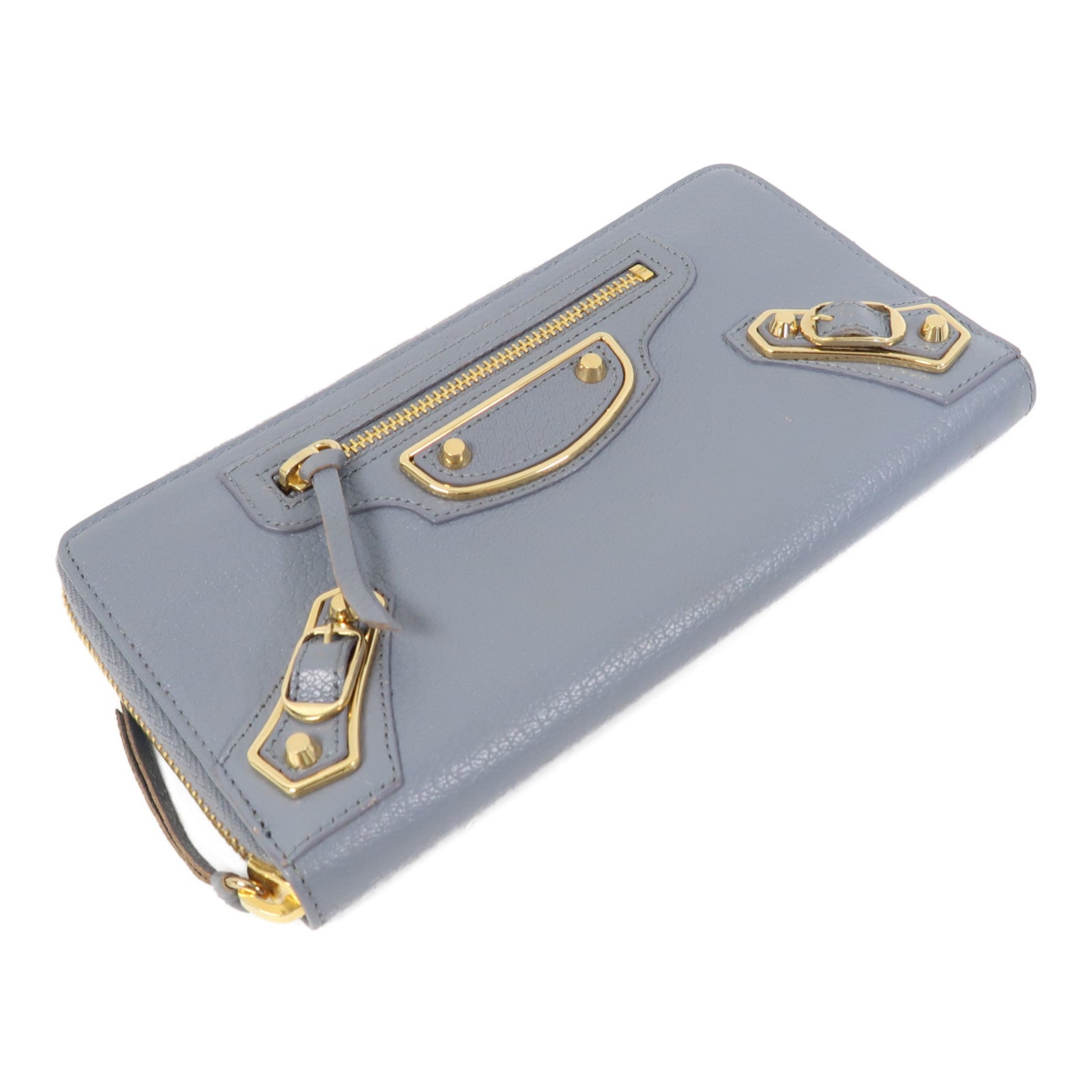 BALENCIAGA 牛皮皮革Zipper Long Wallet金扣長錢包藍色