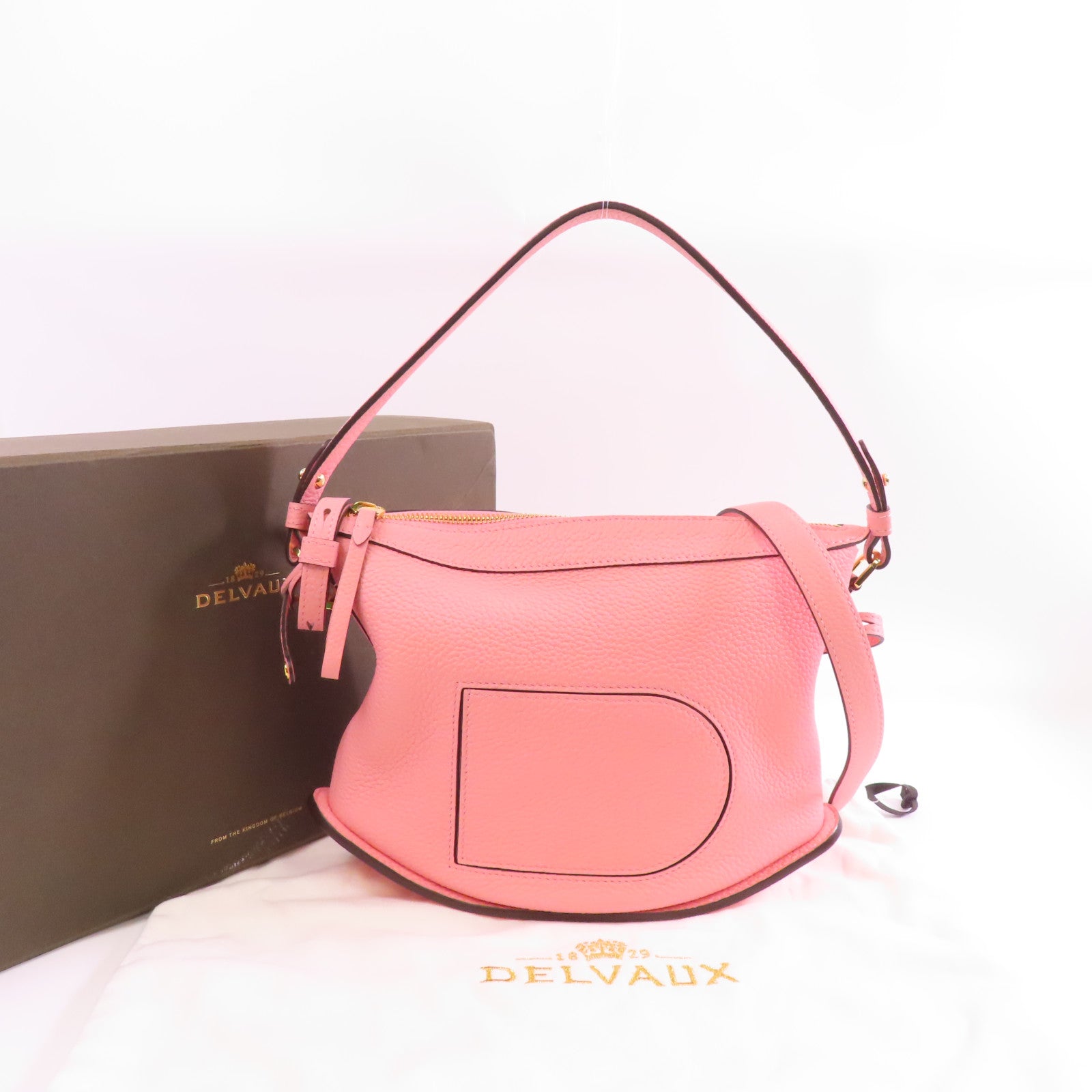 Delvaux Taurillon Soft Pin Swing金扣手挽肩背兩用袋粉紅色
