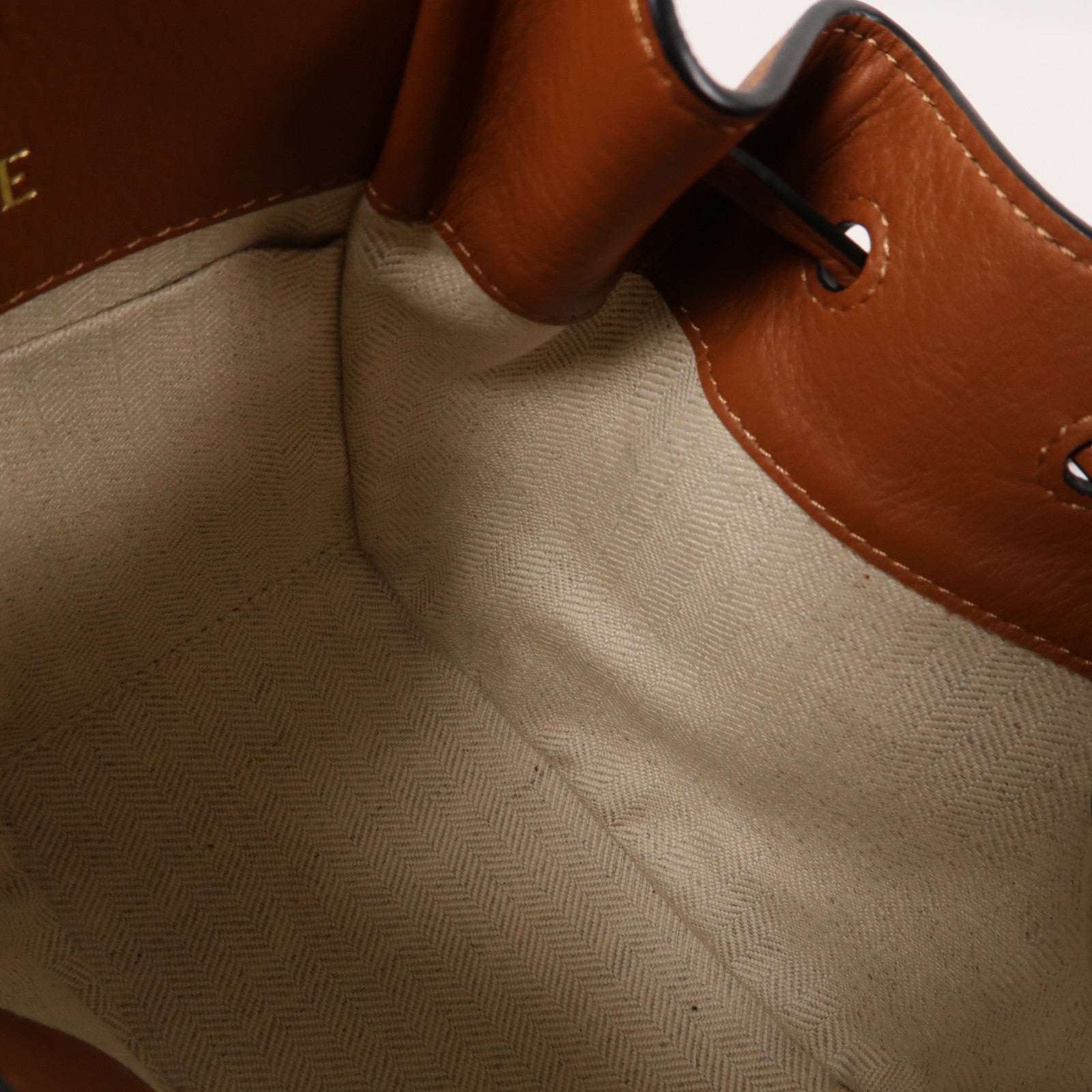 LOEWE 帆布Mini Hammock Drawstring Anagram金扣手挽肩背兩用袋白色/啡色