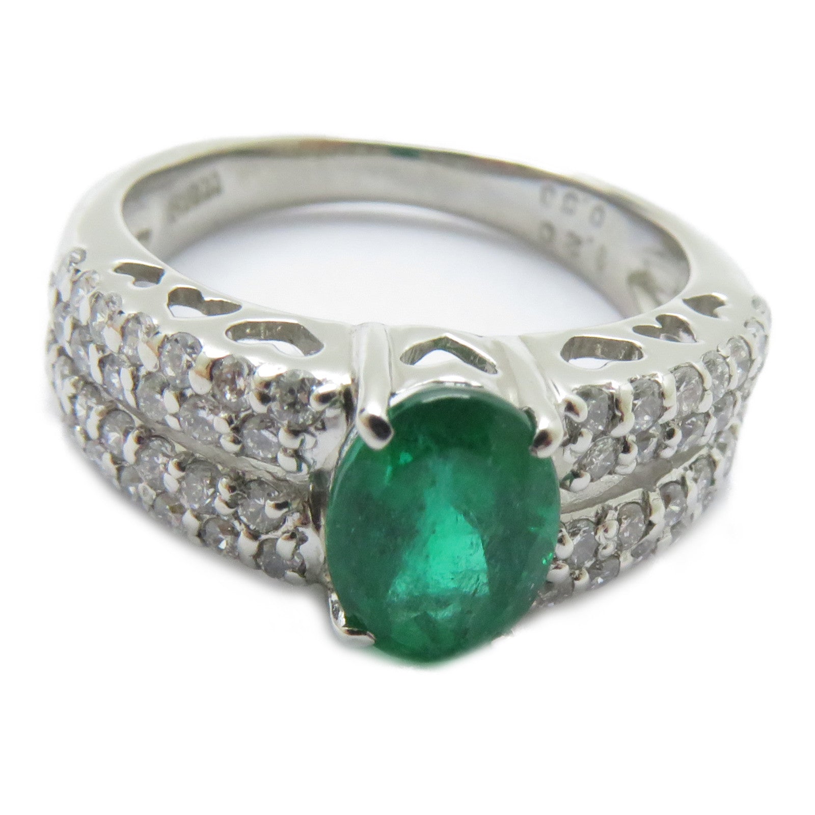 JEWELRY PT900鉑金Emerald Ring 1.20ct綠寶石/0.53ct鑚石戒指US#6