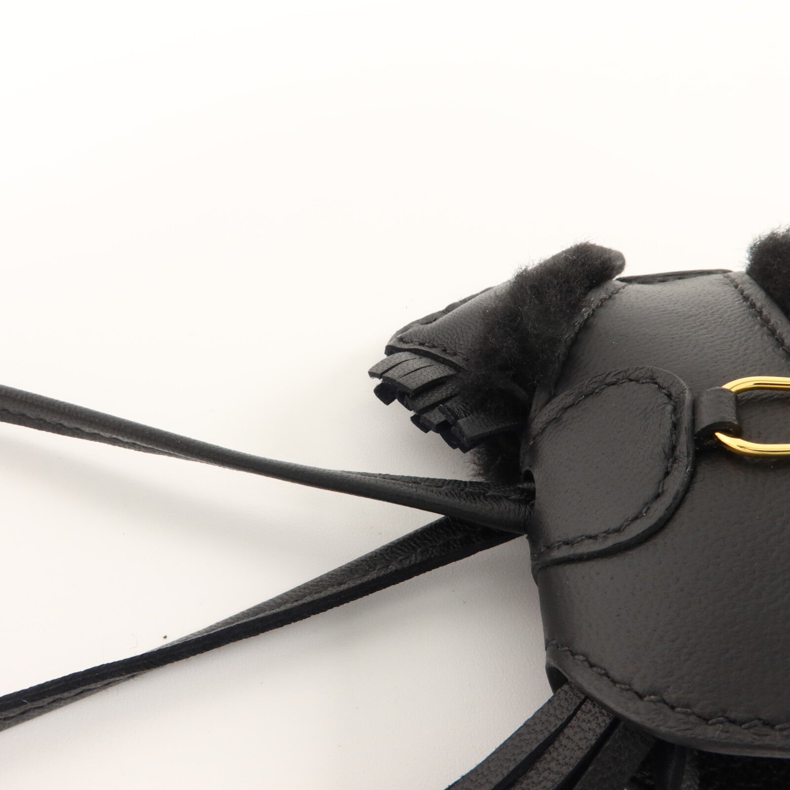 HERMES Milo皮革/羊毛Rodeo Robeo Plush PM掛飾Noir