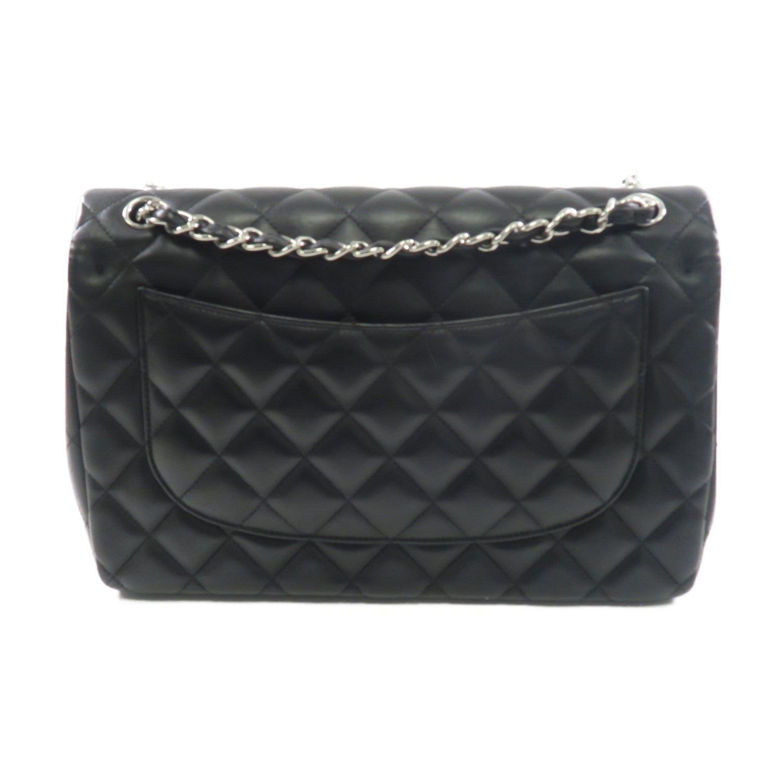 CHANEL 羊皮皮革Large Classic銀扣鏈帶肩背袋黑色