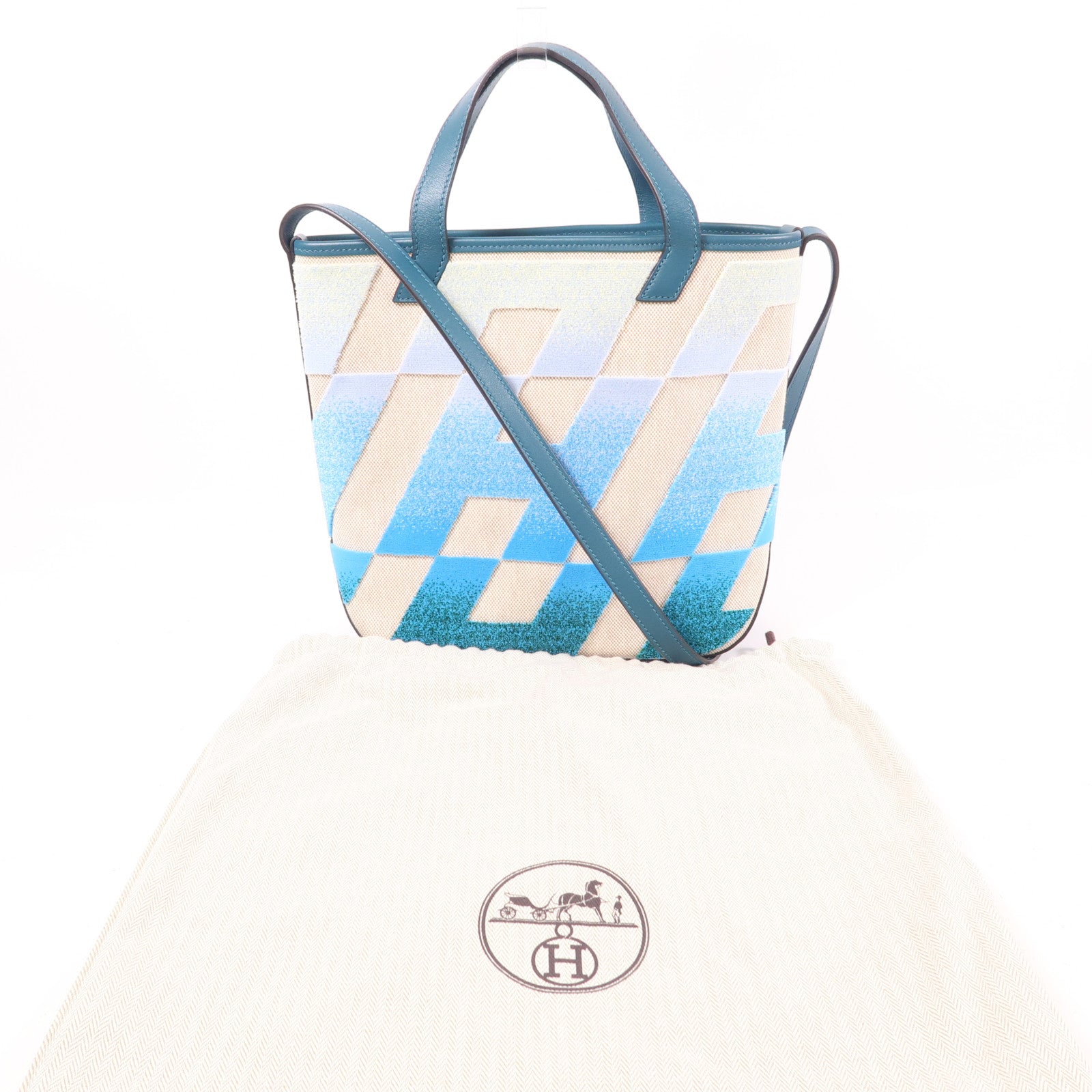 HERMES Swift皮革/帆布Cabas H En Biais 27手挽肩背兩用袋