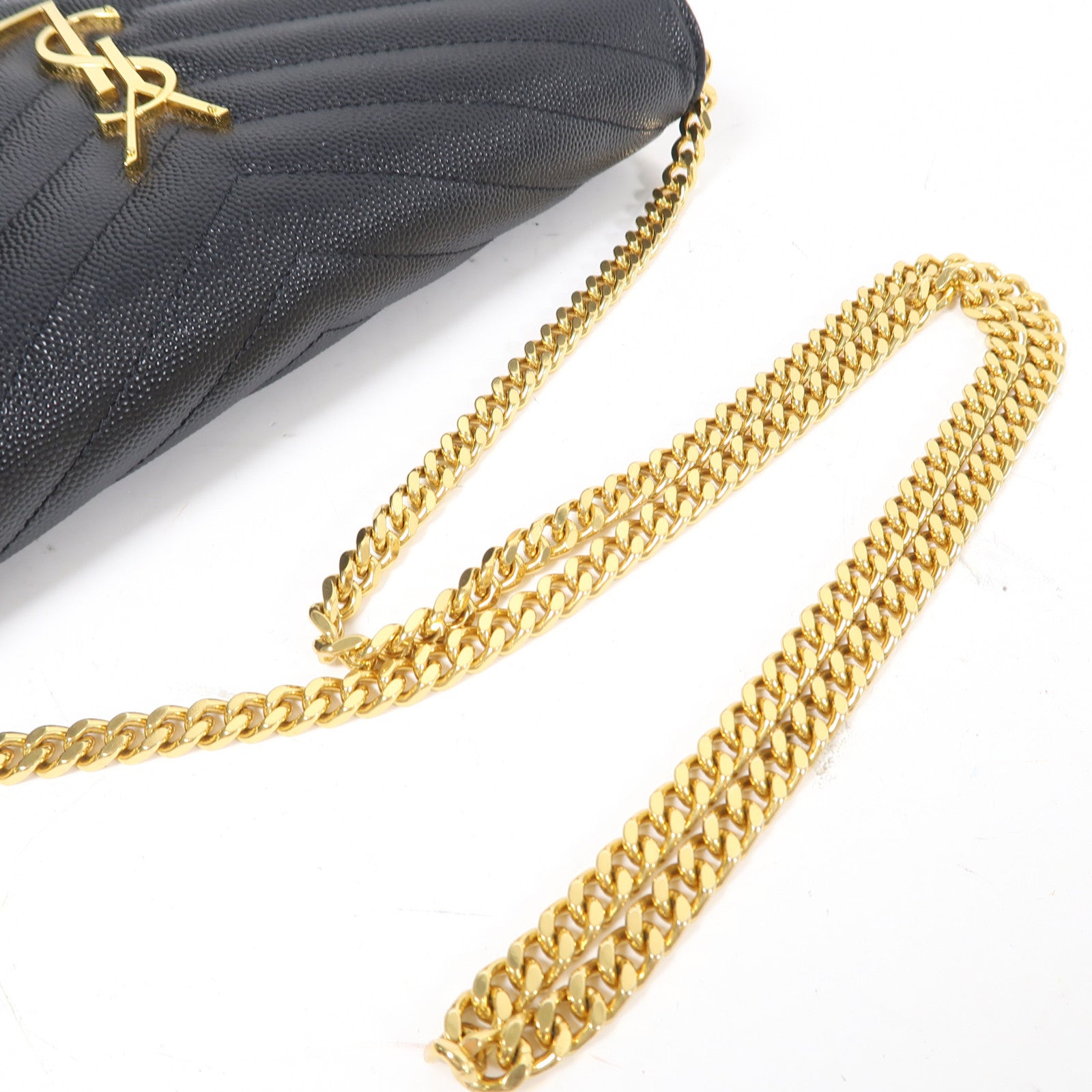 SAINT LAURENT 牛皮皮革Chain Shoulder金扣鏈帶肩背袋黑色