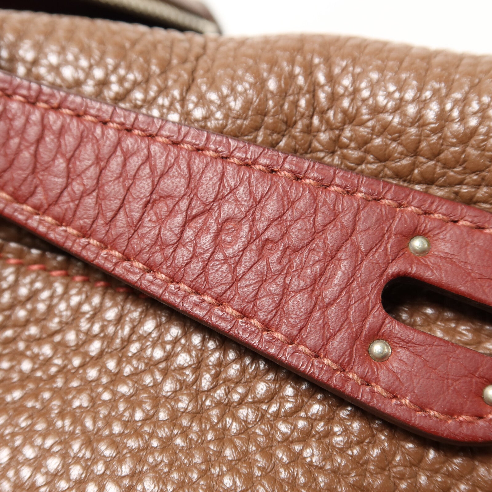 HERMES Clemence皮革Lindy 30銀扣肩背袋Havane/Rouge Grenade