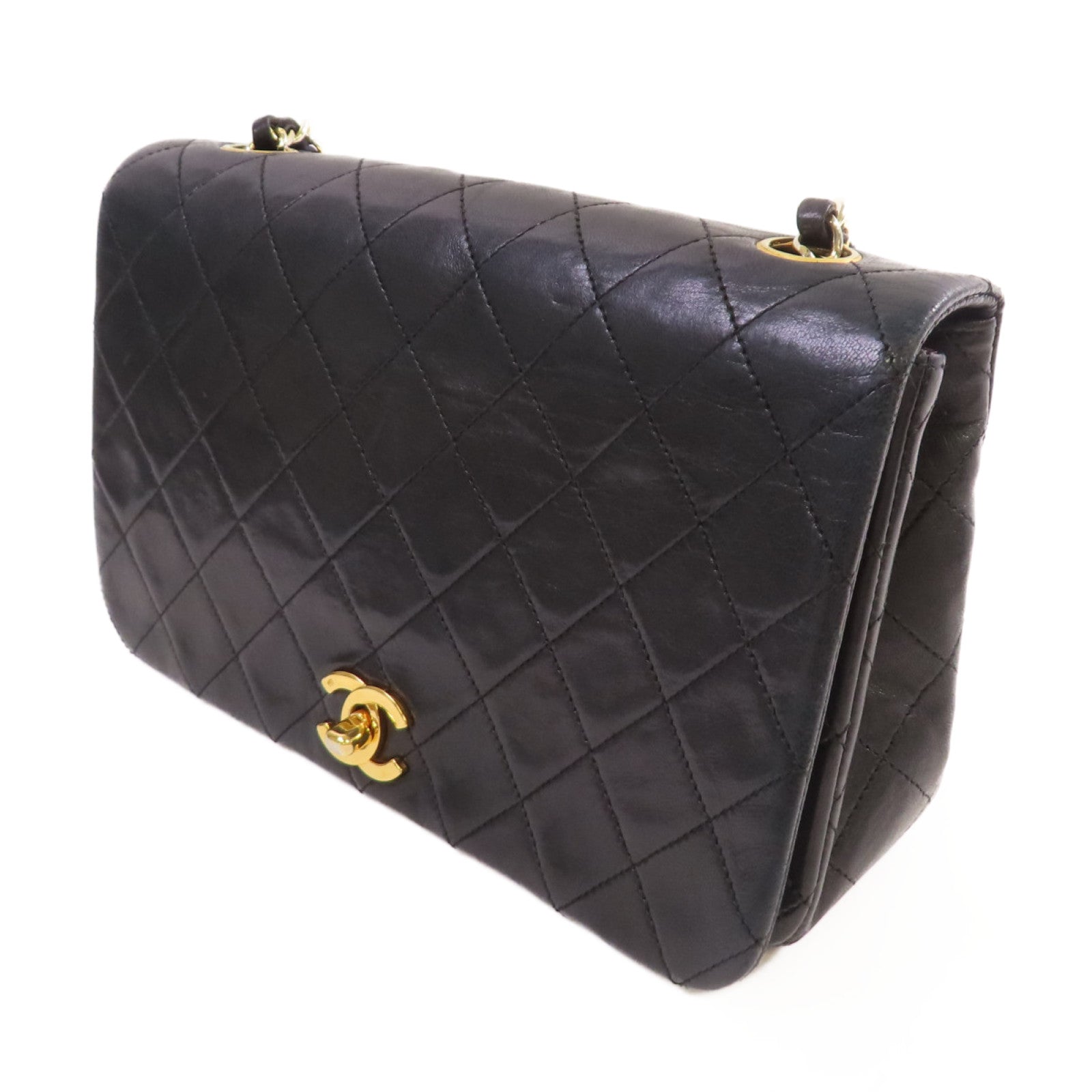 CHANEL 菱格羊皮皮革Vintage Classic Chain Shoulder Bag金扣鏈帶肩背袋黑色