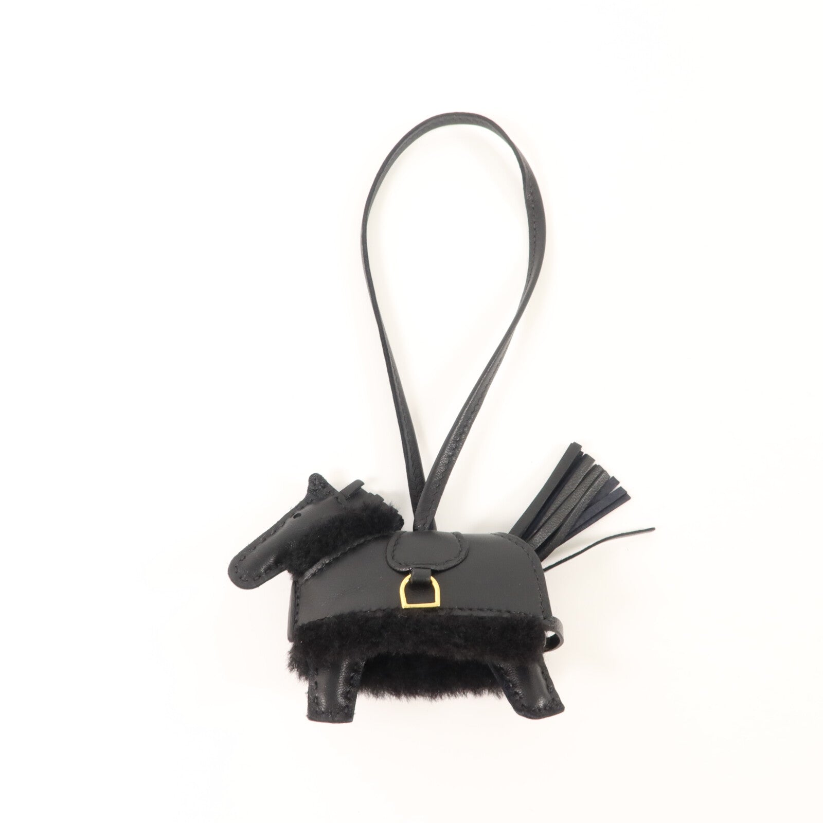 HERMES Milo皮革/羊毛Rodeo Robeo Plush PM掛飾Noir