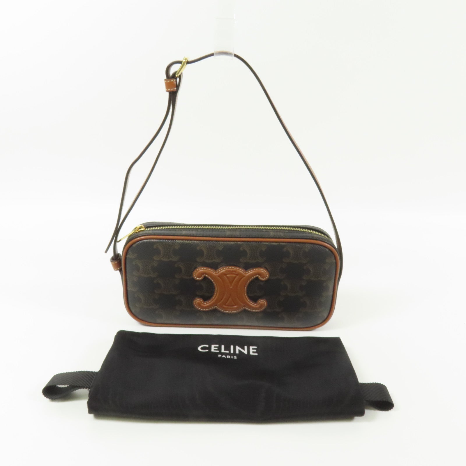 CELINE 【激減優惠】塗層帆布Shoulder Bag金扣肩背袋