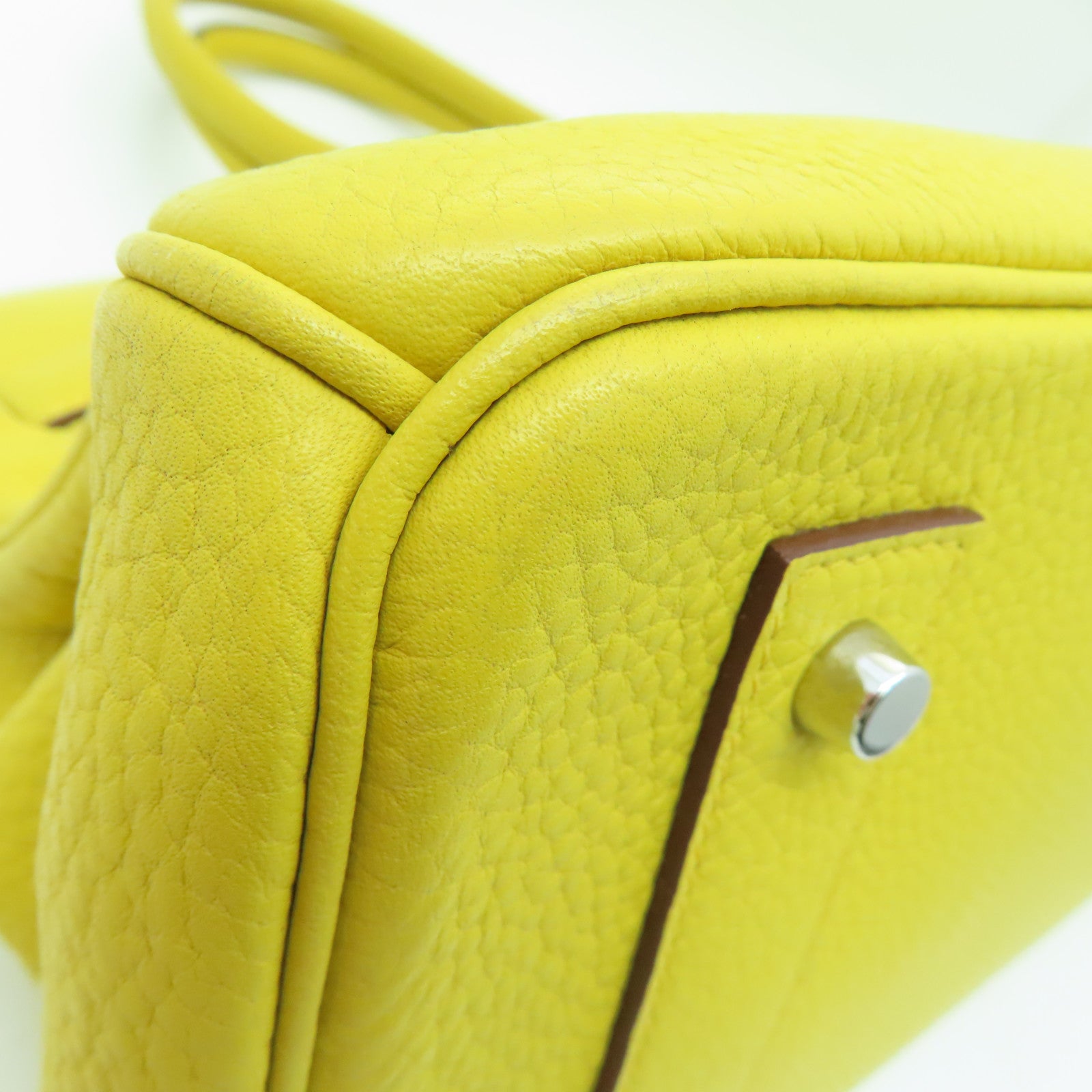 HERMES Clemence皮革Shoulder Birkin银扣手挽袋/肩背袋Jaune Ambre/黄色