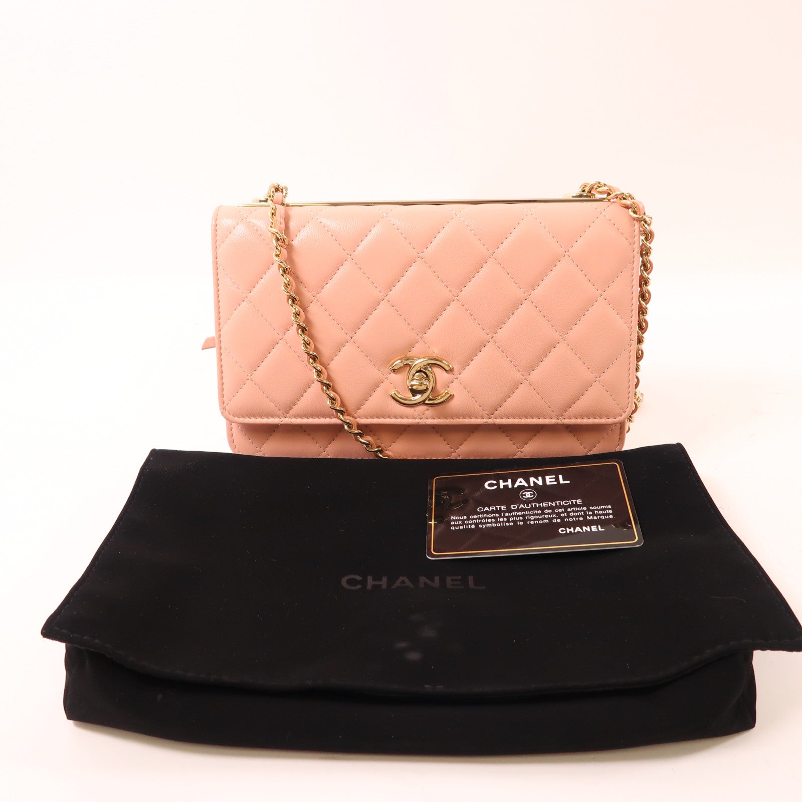 CHANEL CC GHW Chain Shoulder Bag Lambskin Leather Pink