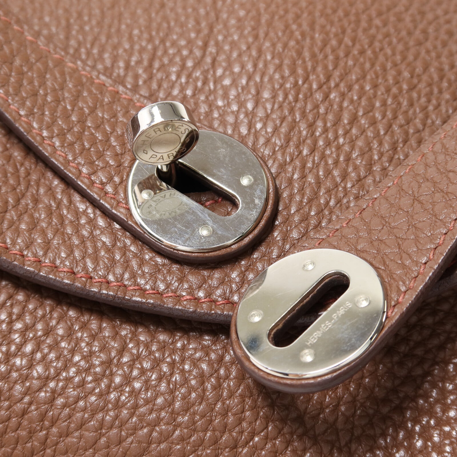 HERMES Clemence皮革Lindy 30銀扣肩背袋Havane/Rouge Grenade