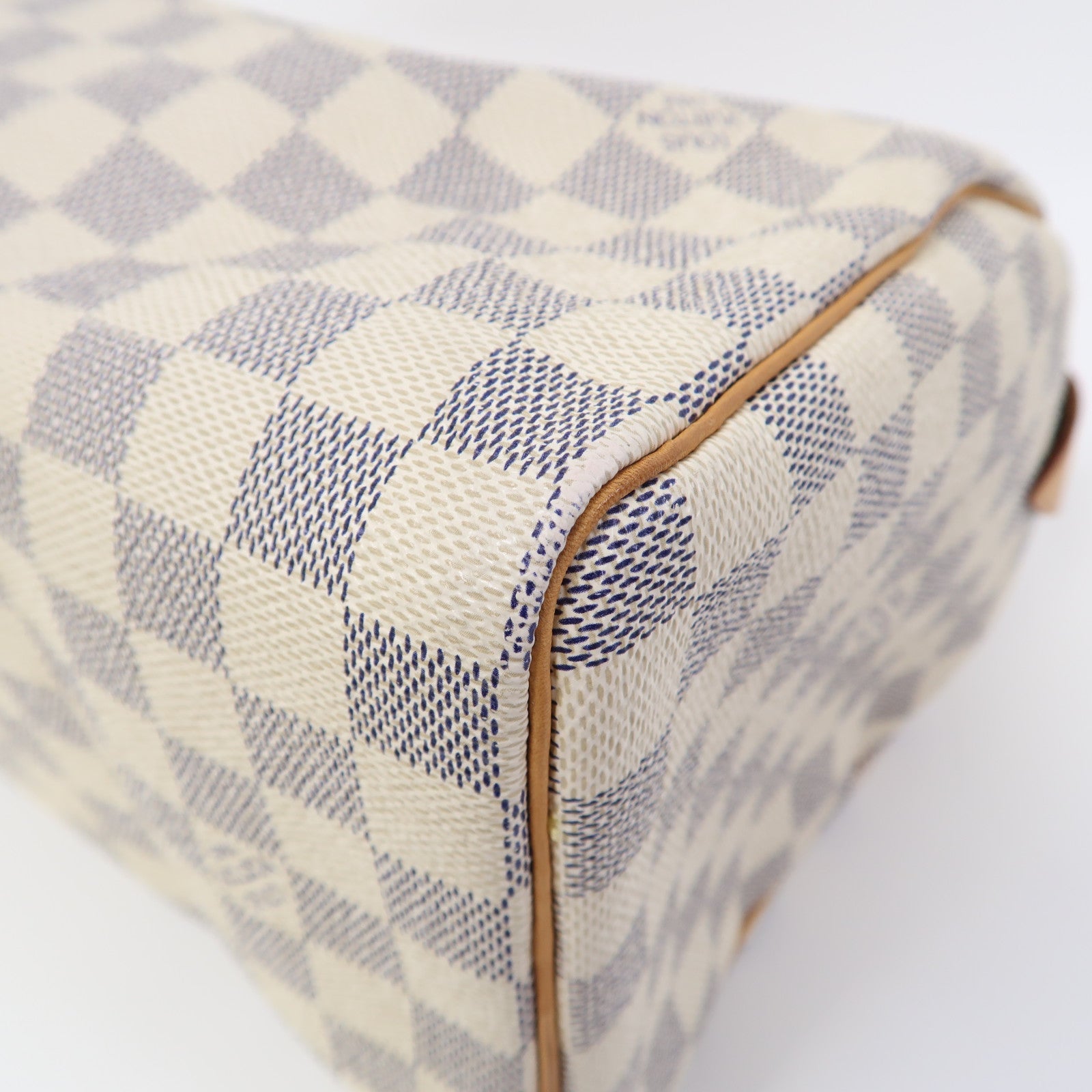 LOUIS VUITTON Damier Azur Speedy 25金扣手挽袋白色