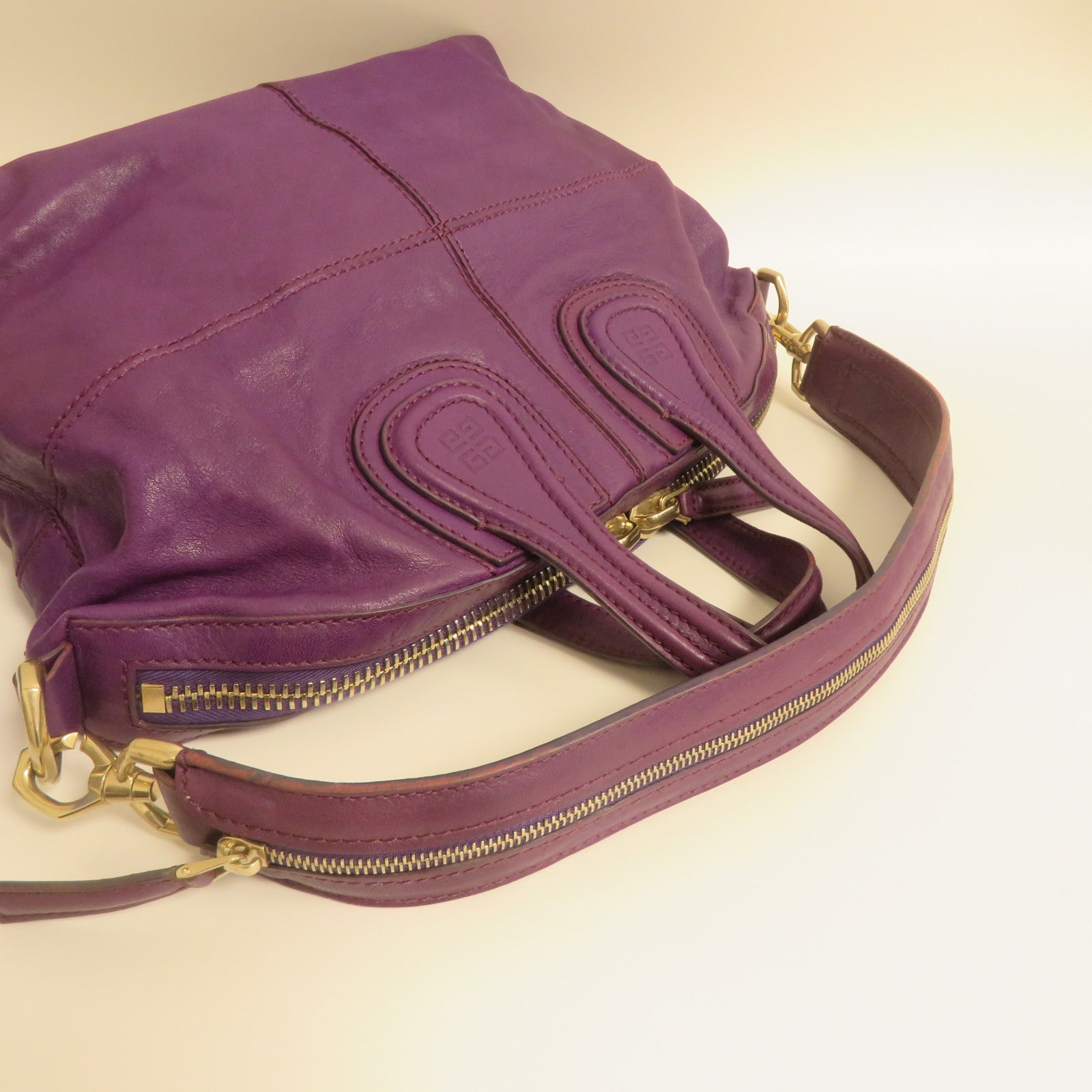 GIVENCHY 【激減優惠】牛皮皮革2Way Shoulder Bag金扣手挽肩背兩用袋紫色