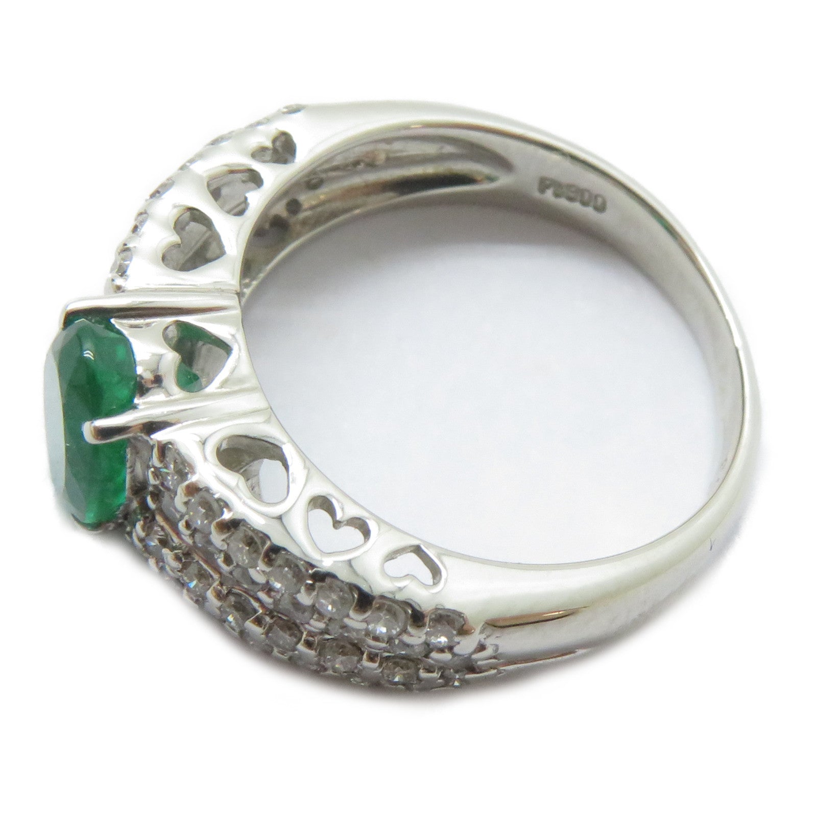 JEWELRY PT900鉑金Emerald Ring 1.20ct綠寶石/0.53ct鑚石戒指US#6