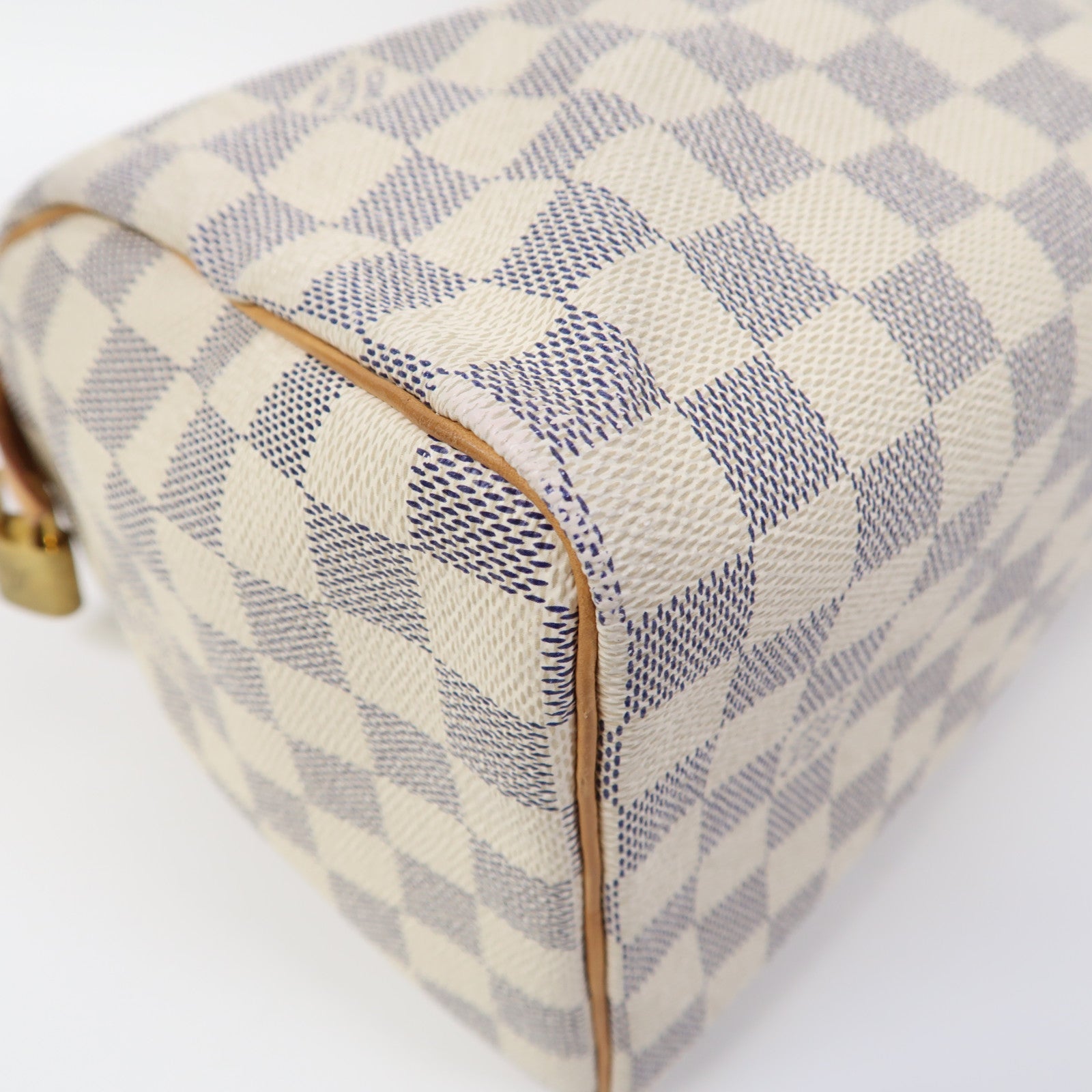 LOUIS VUITTON Damier Azur Speedy 25金扣手挽袋白色