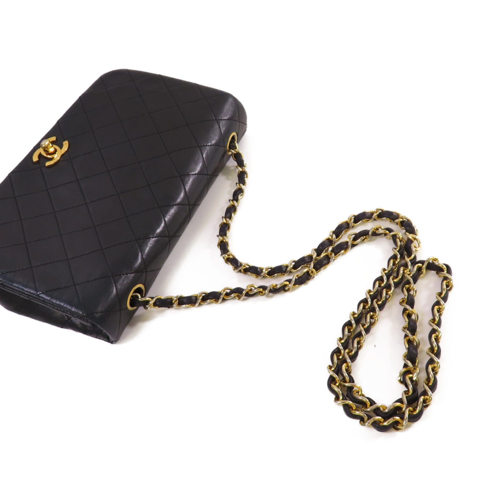 CHANEL 菱格羊皮皮革Vintage Classic Chain Shoulder Bag金扣鏈帶肩背袋黑色