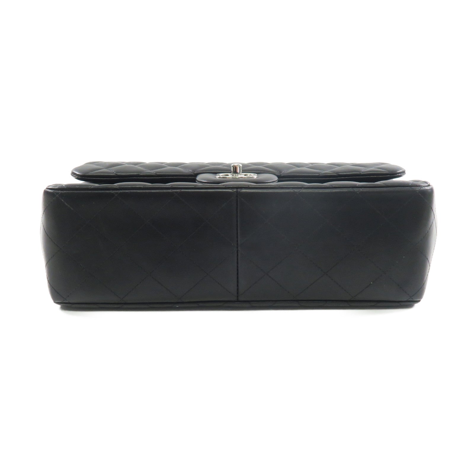CHANEL 羊皮皮革Large Classic銀扣鏈帶肩背袋黑色