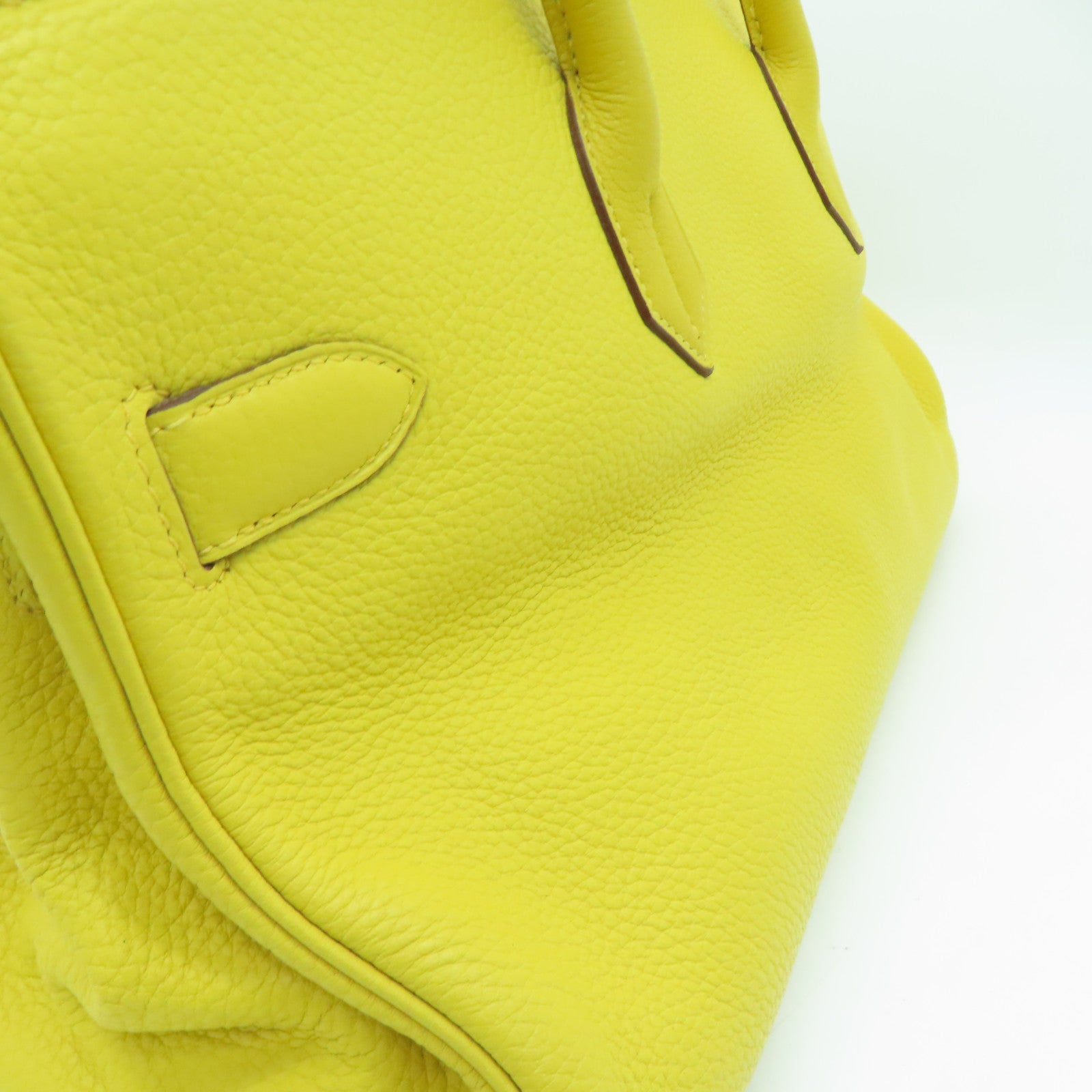 HERMES Clemence皮革Shoulder Birkin银扣手挽袋/肩背袋Jaune Ambre/黄色