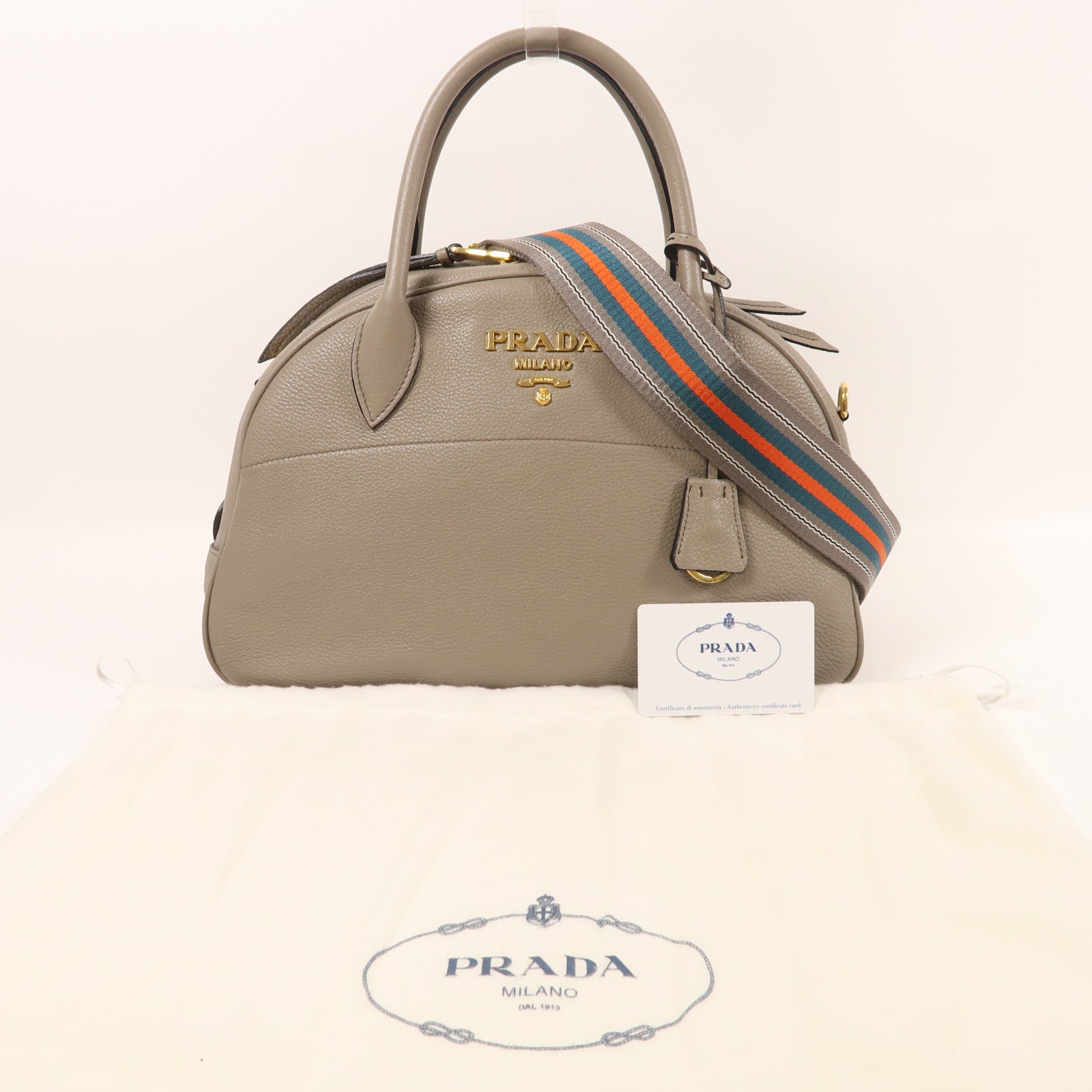 PRADA GHW Vit Daino Vitello Phenix 2 Way Bag Calfskin Leather Gray