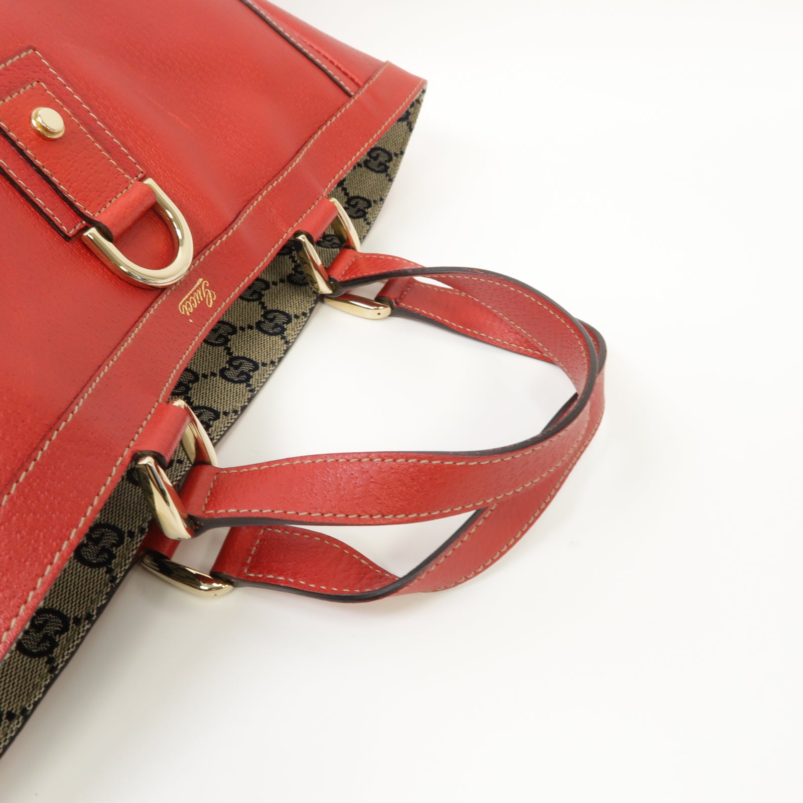 GUCCI 【清倉大減價】牛皮皮革Tote Bag金扣肩背袋紅色