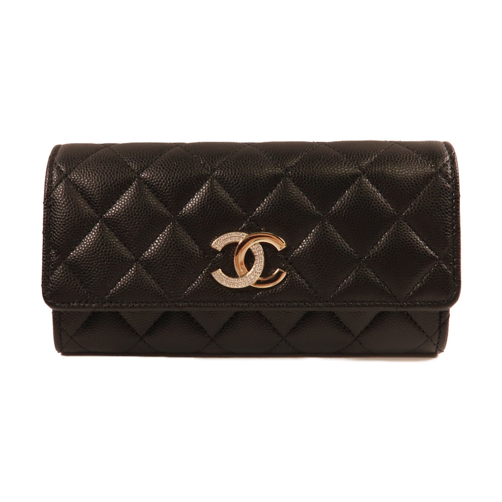 CHANEL 牛皮皮革Wallet金扣長錢包黑色