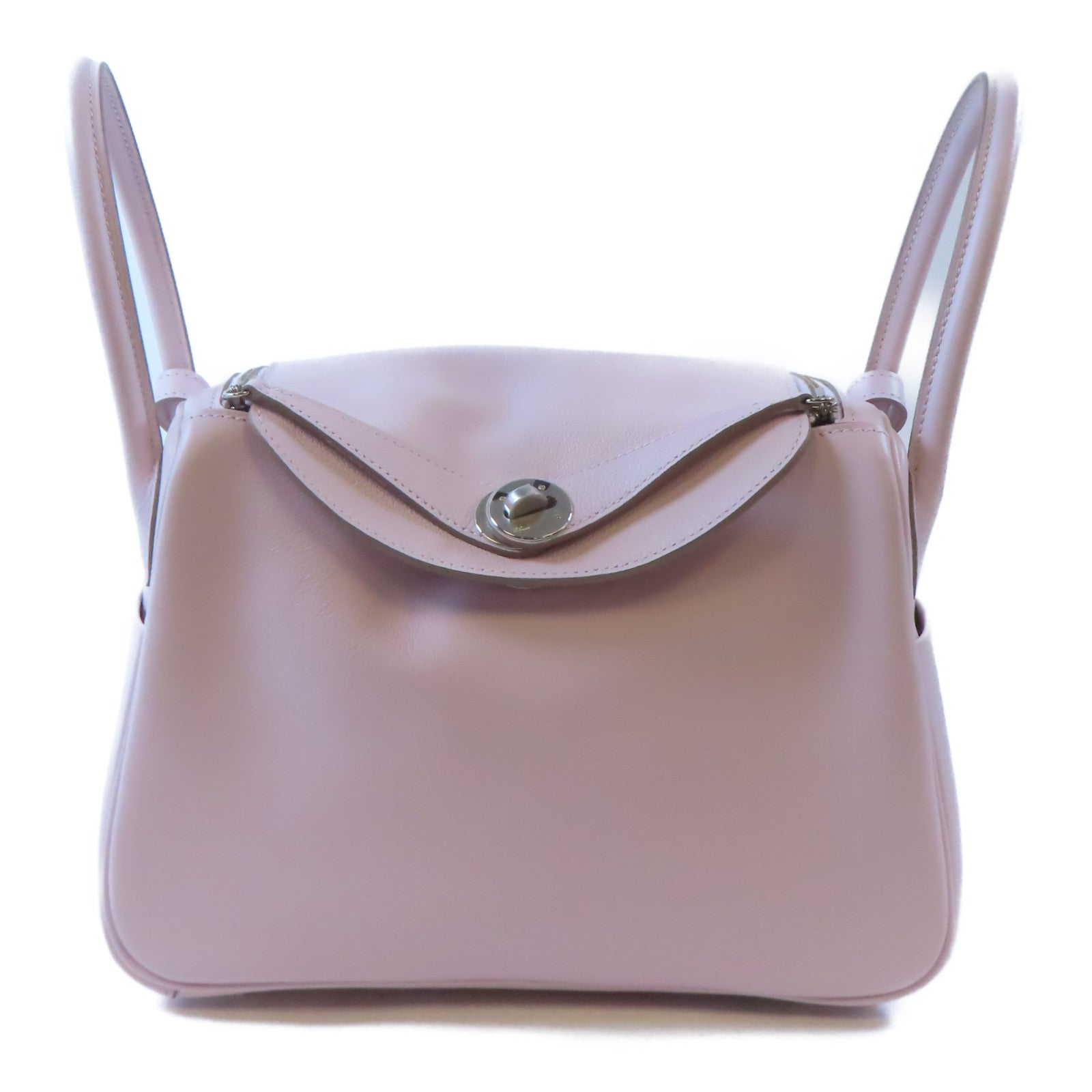 HERMES Evercolor皮革Lindy 26銀扣手挽肩背兩用袋Mauve Pale/淺紫色/New White/白色