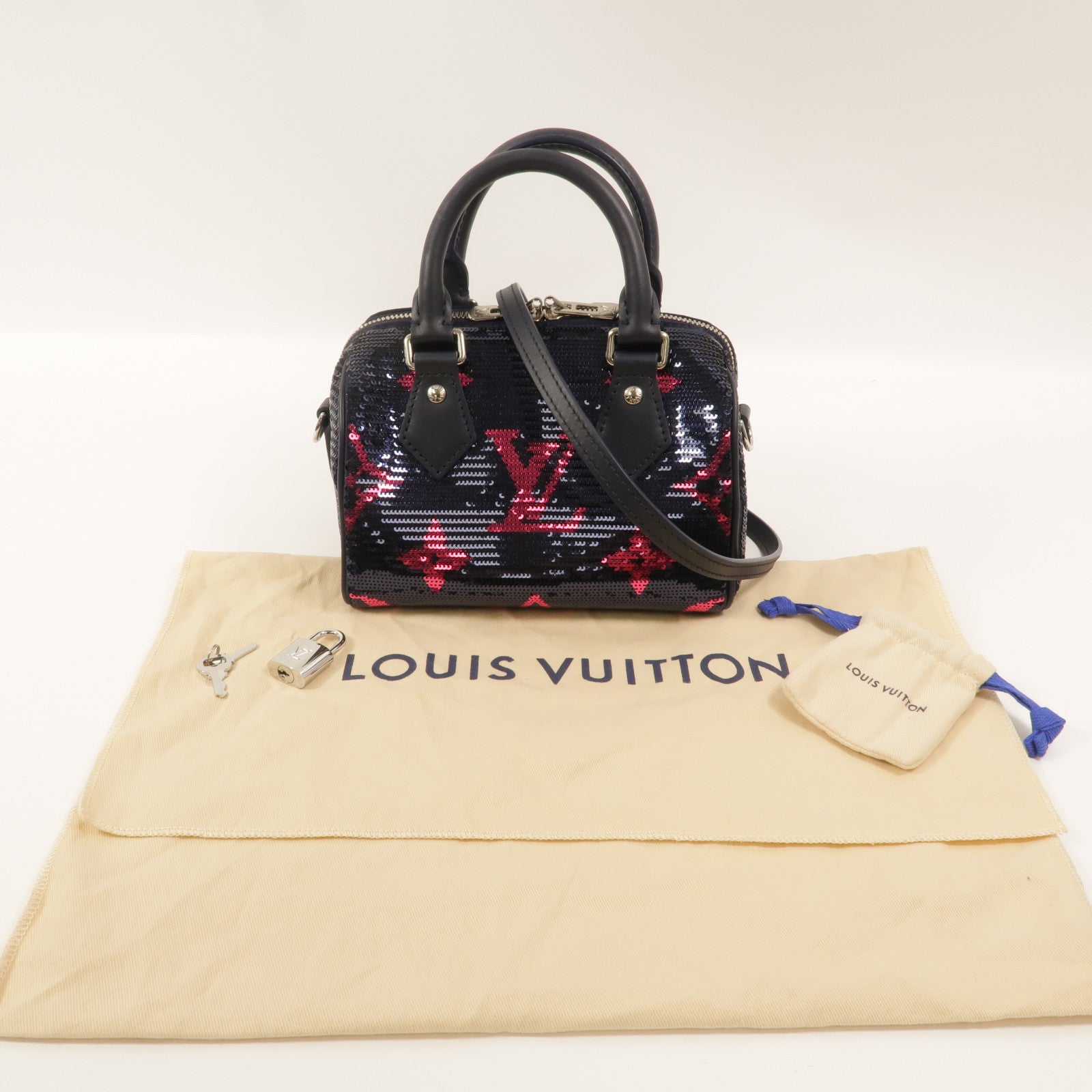 LOUIS VUITTON Satin/Sequins Speedy Bandouliere 18手挽肩背兩用袋
