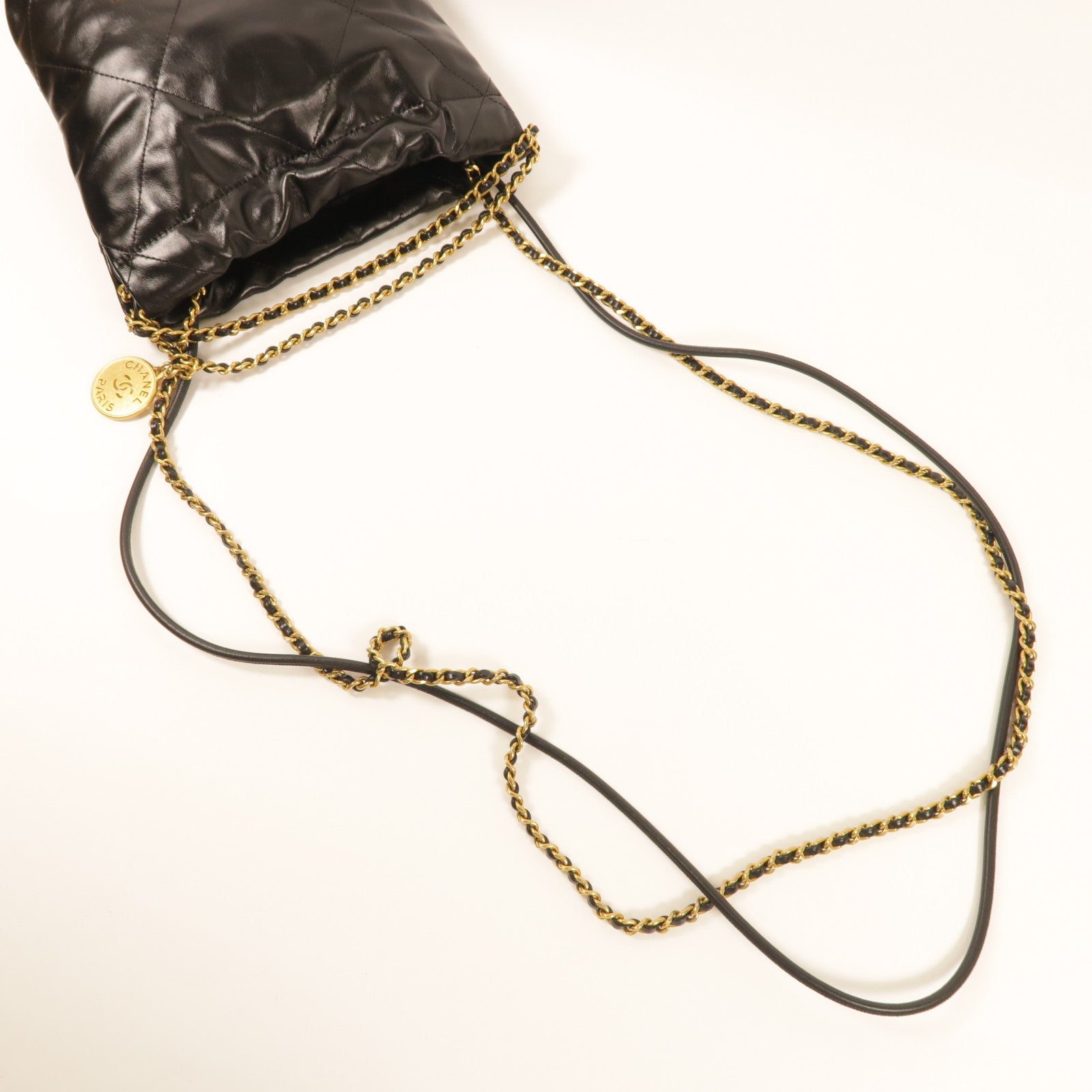 CHANEL 羊皮皮革Mini 22金扣鏈帶肩背袋