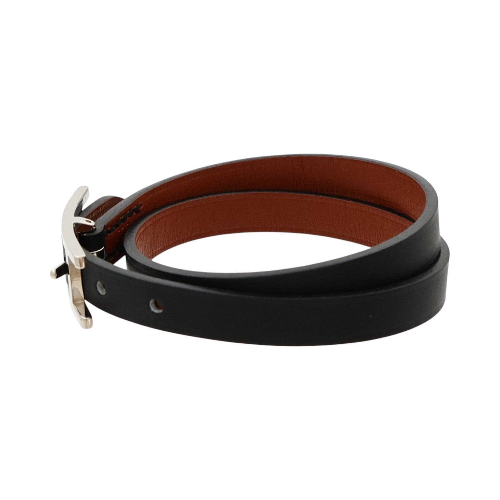 HERMES Chamonix/Tadelakt皮革Behapi Double Tour Bracelet手帶Noir