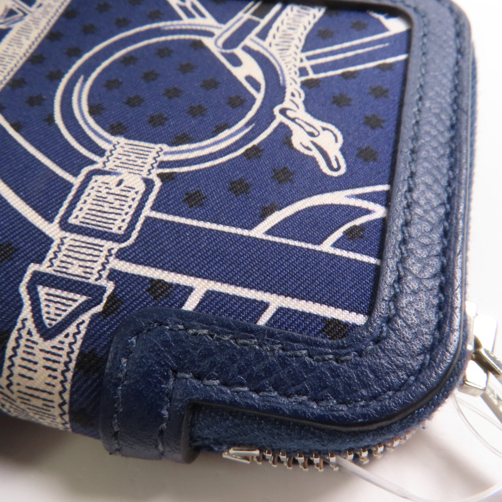 HERMES Epsom皮革/絲質Card Case銀扣卡片套