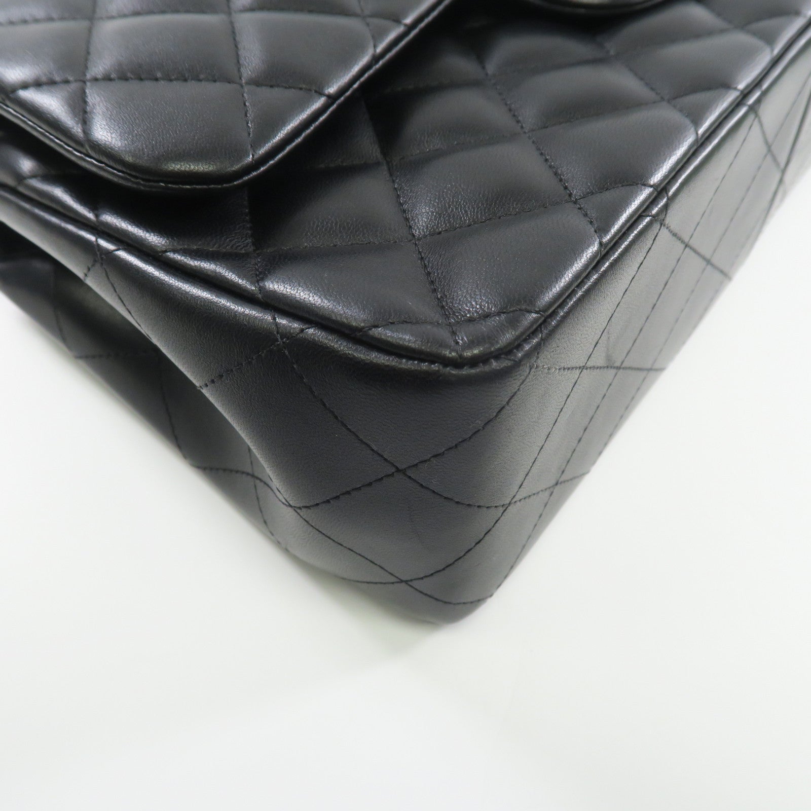 CHANEL 羊皮皮革Large Classic銀扣鏈帶肩背袋黑色