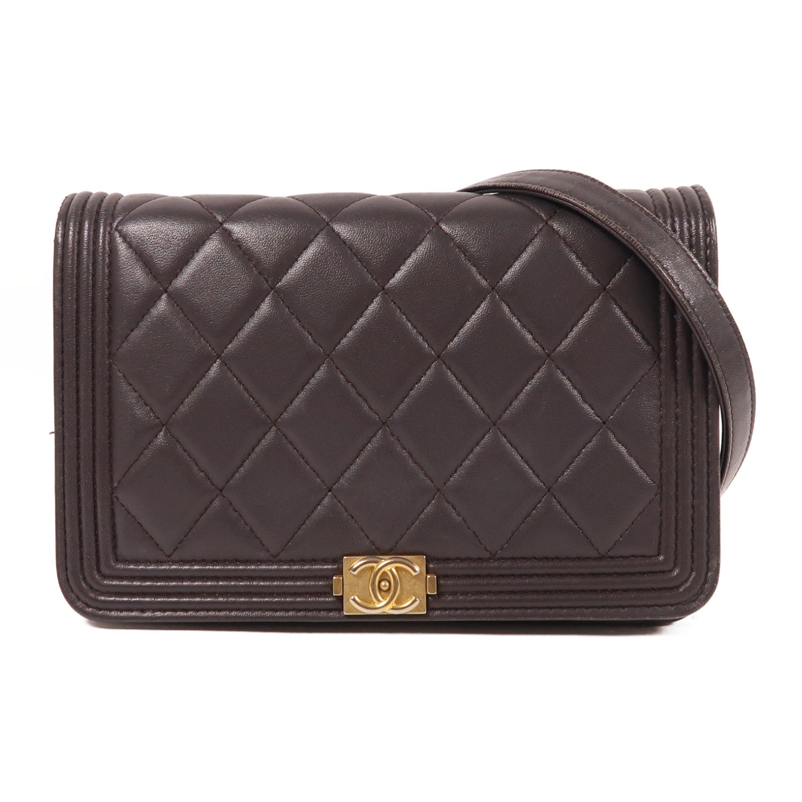 CHANEL 羊皮皮革Woc金扣鏈帶肩背袋紫色