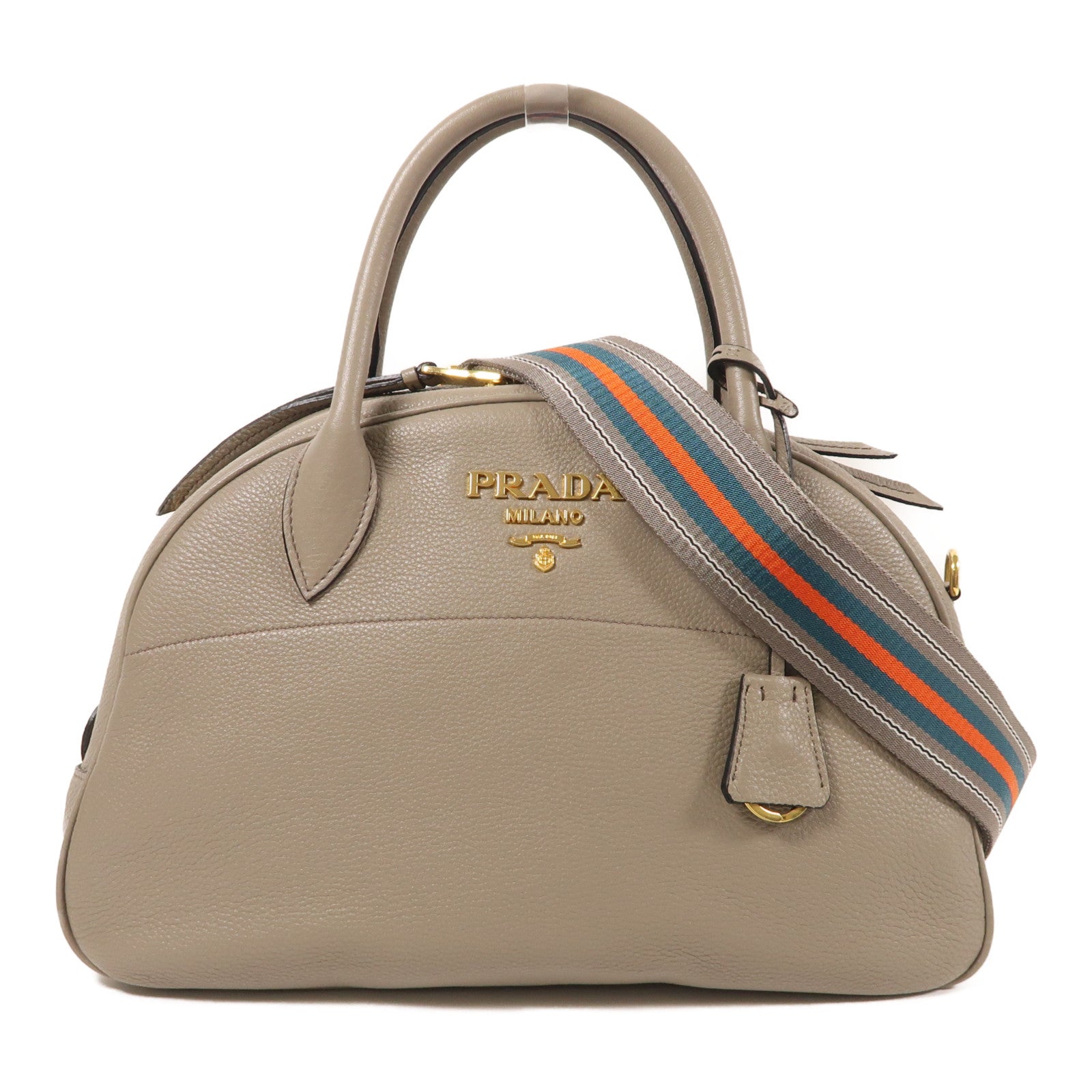 PRADA GHW Vit Daino Vitello Phenix 2 Way Bag Calfskin Leather Gray