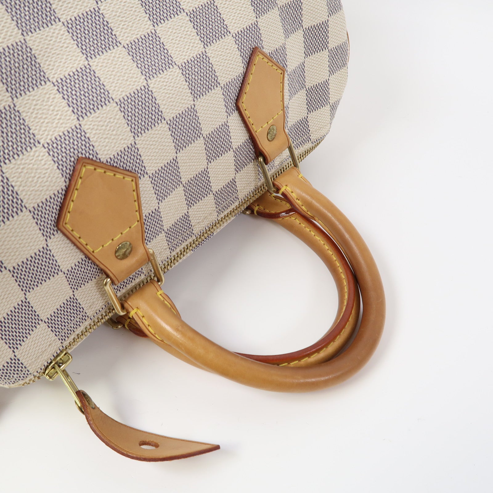 LOUIS VUITTON Damier Azur Speedy 25金扣手挽袋白色