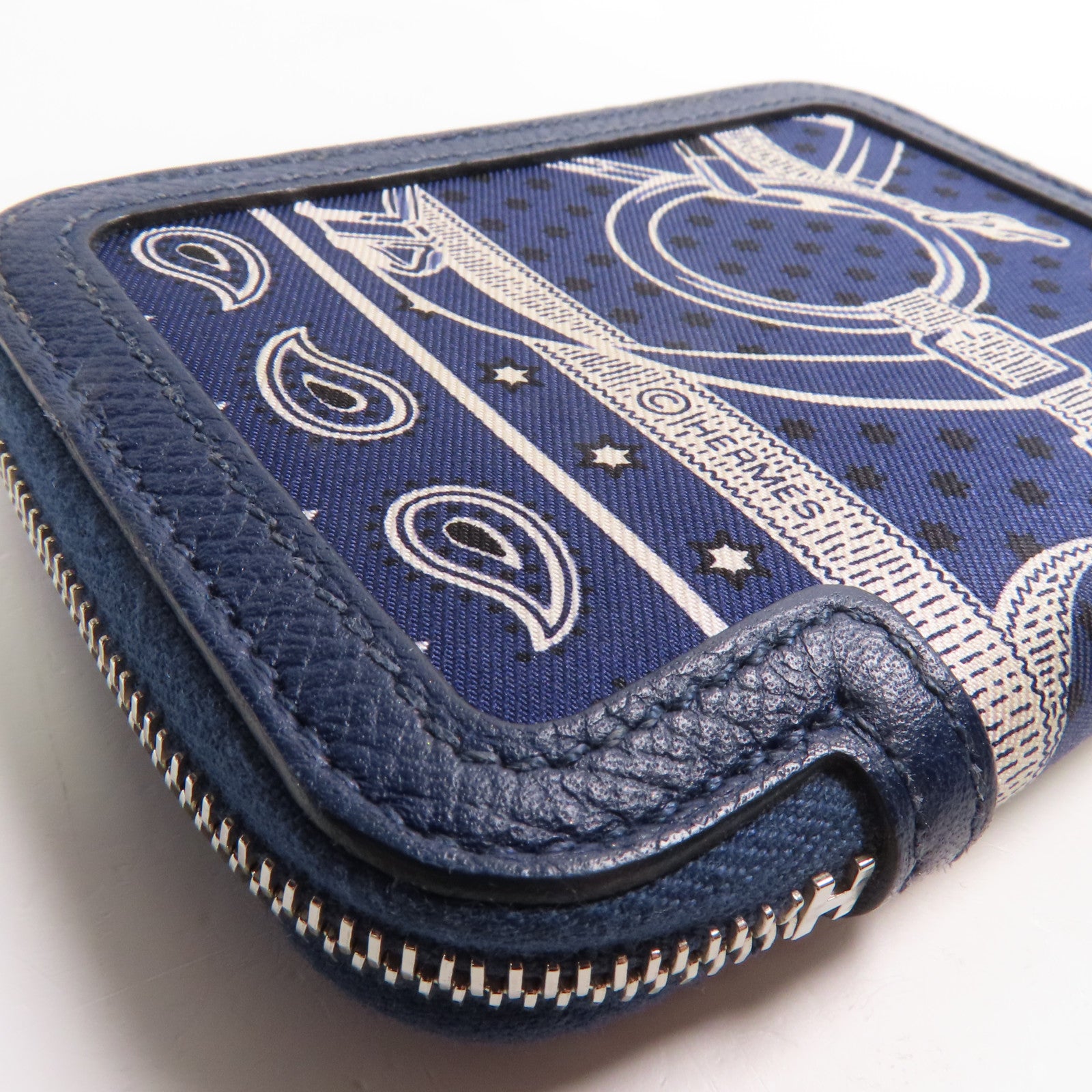 HERMES Epsom皮革/絲質Card Case銀扣卡片套