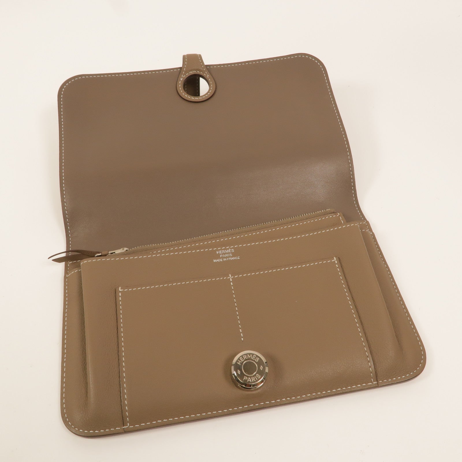 HERMES Swift皮革Dogon MM長錢包Etoupe
