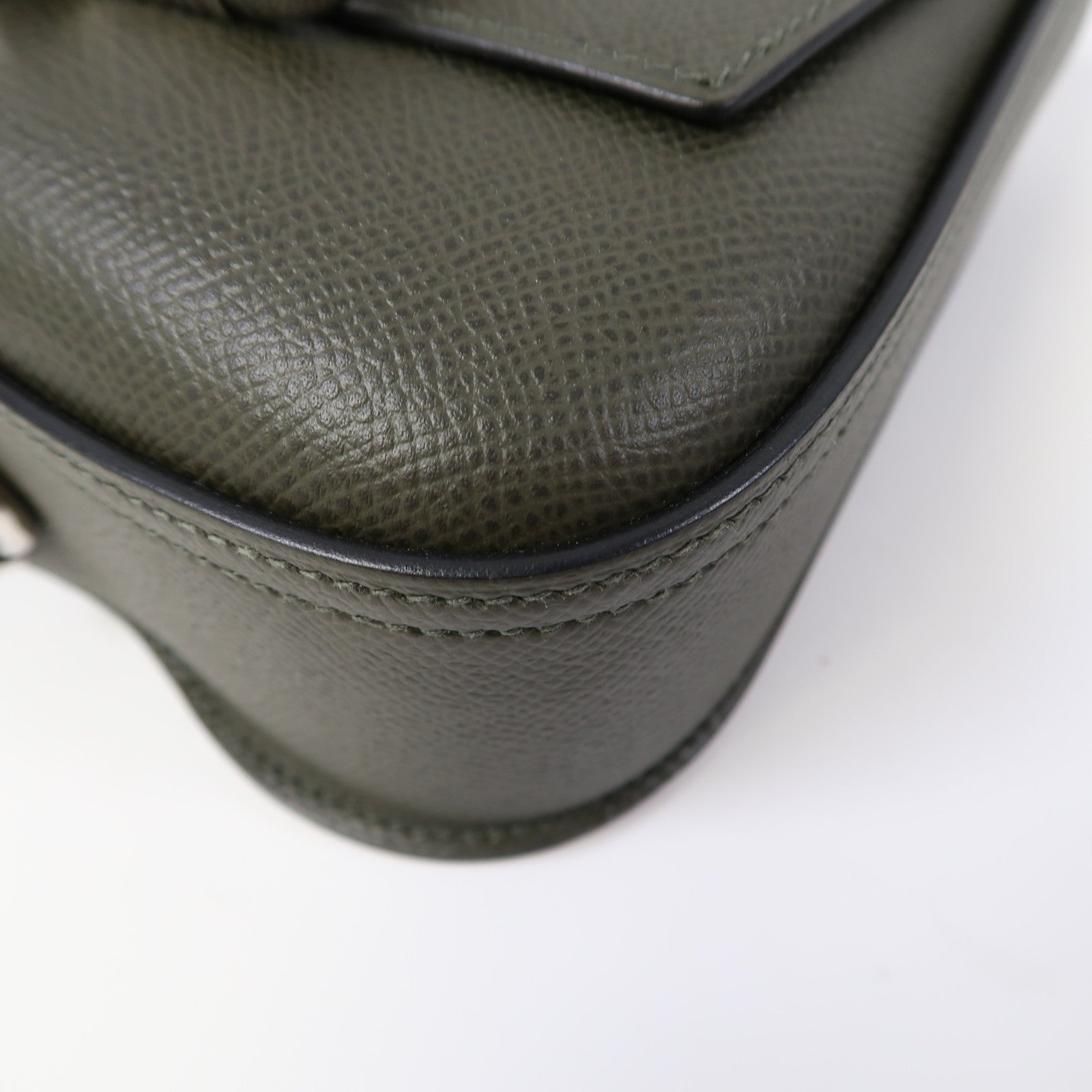 HERMES Epsom皮革Della Mini銀扣肩背袋灰綠色