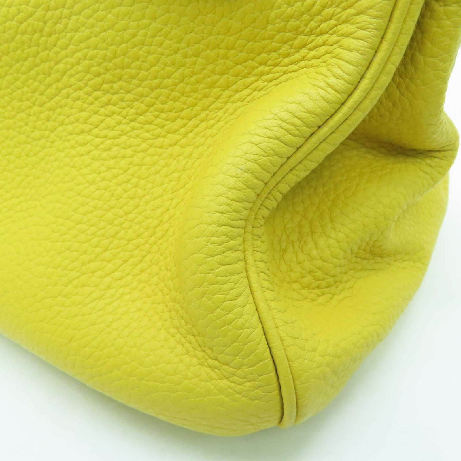 HERMES Clemence皮革Shoulder Birkin银扣手挽袋/肩背袋Jaune Ambre/黄色
