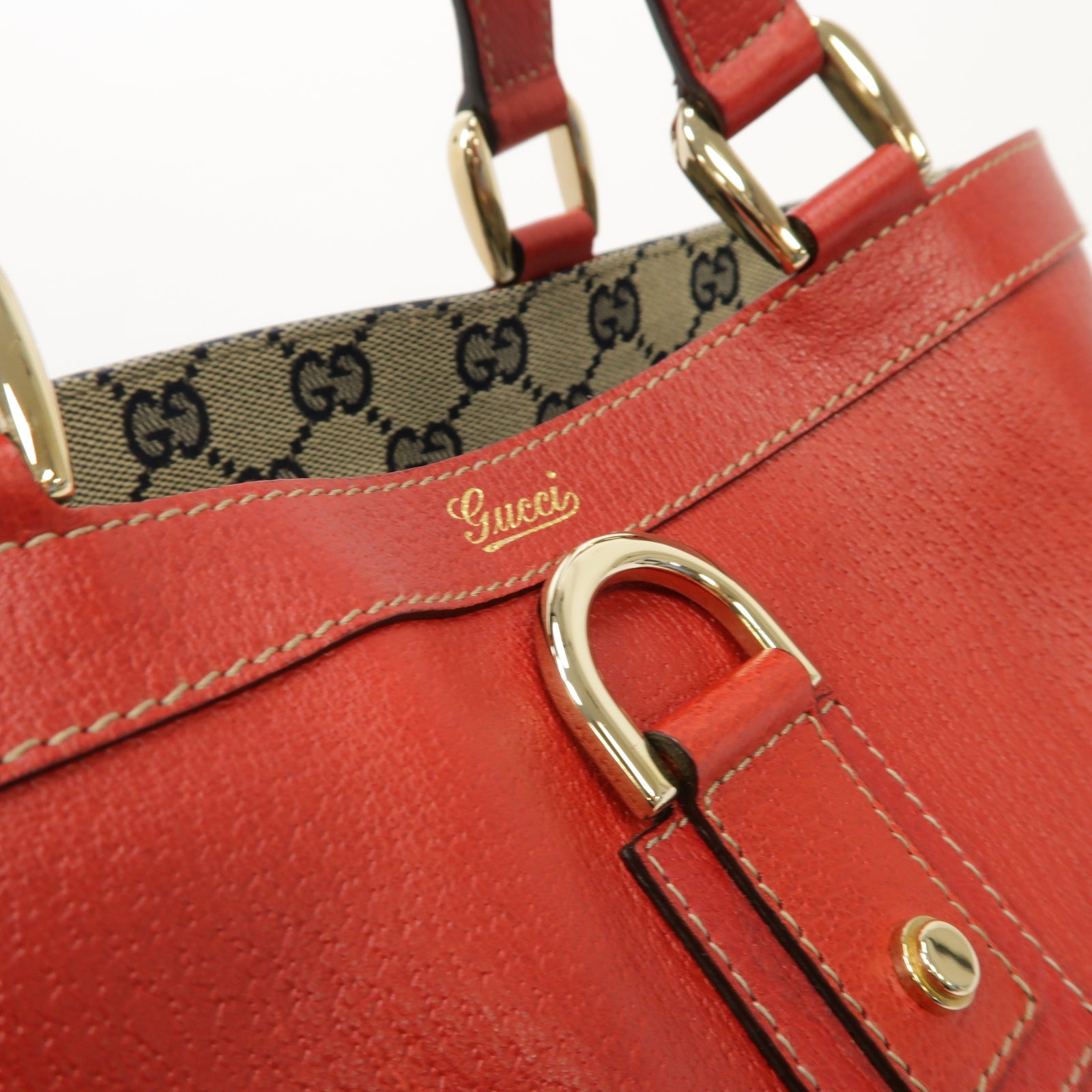 GUCCI 【清倉大減價】牛皮皮革Tote Bag金扣肩背袋紅色