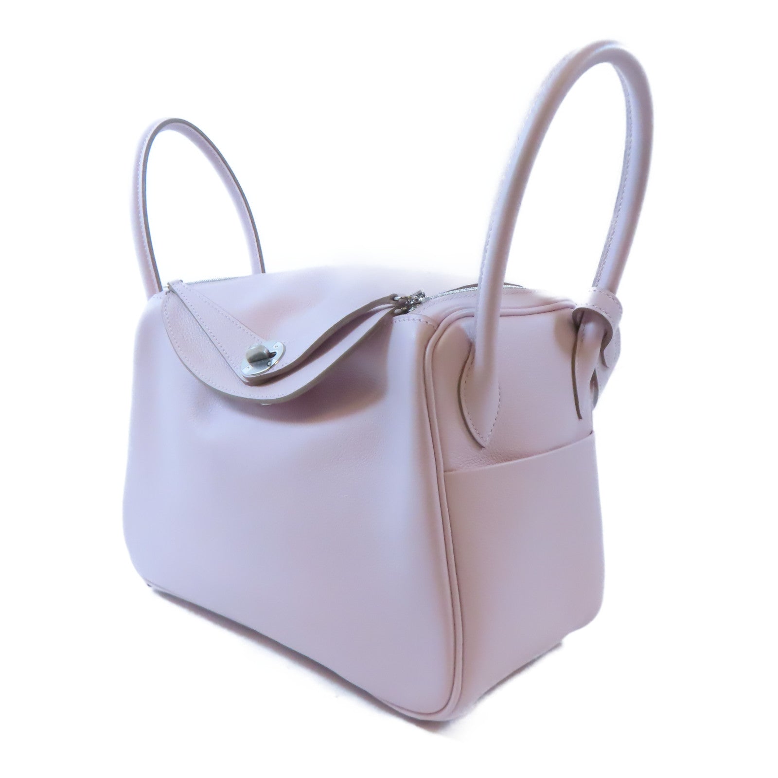 HERMES Evercolor皮革Lindy 26銀扣手挽肩背兩用袋Mauve Pale/淺
