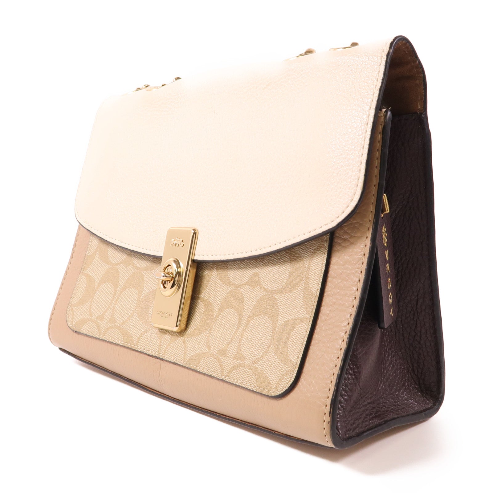 COACH 皮革/塗層帆布Shoulder Bag金扣鏈帶肩背袋