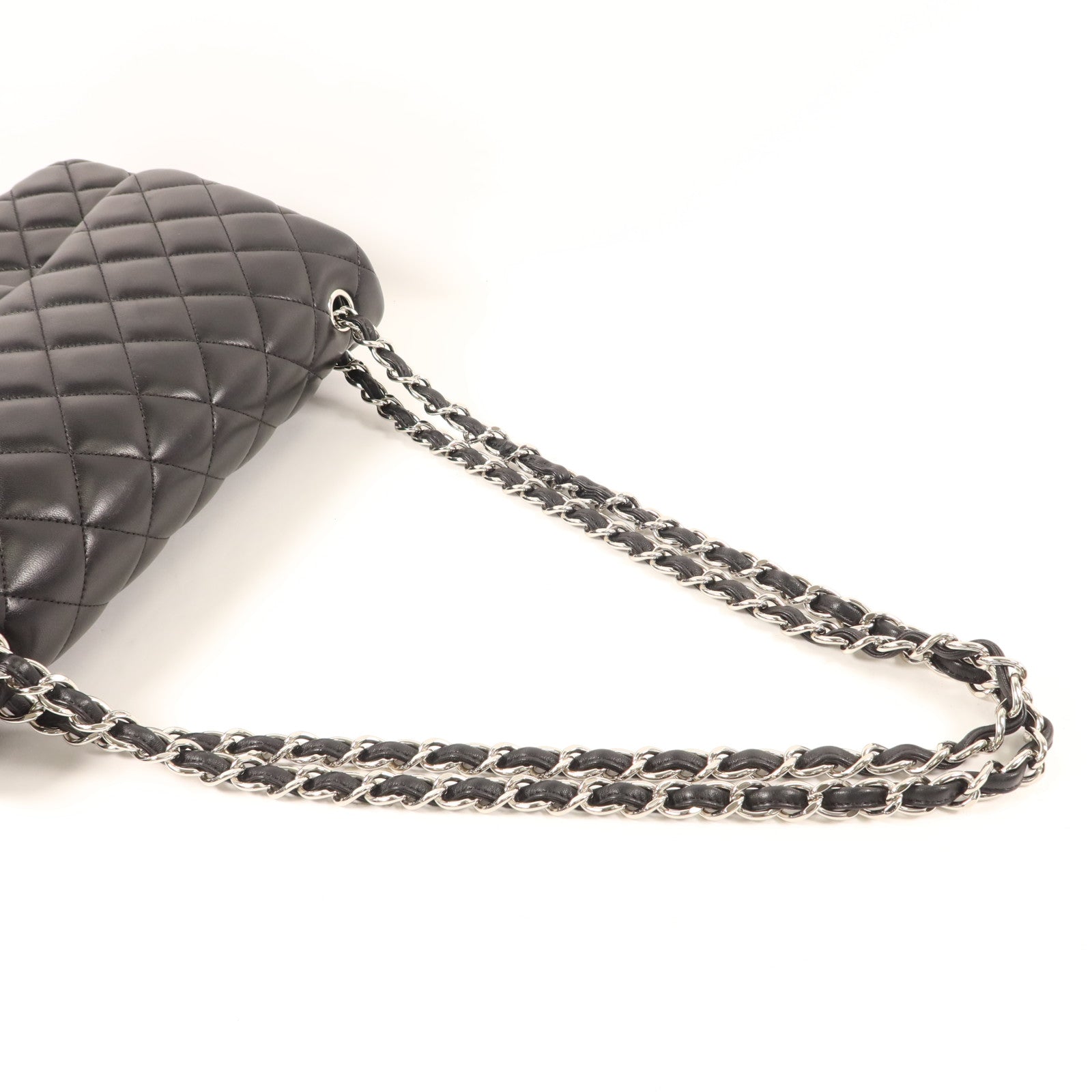 CHANEL 羊皮皮革Large Classic銀扣鏈帶肩背袋