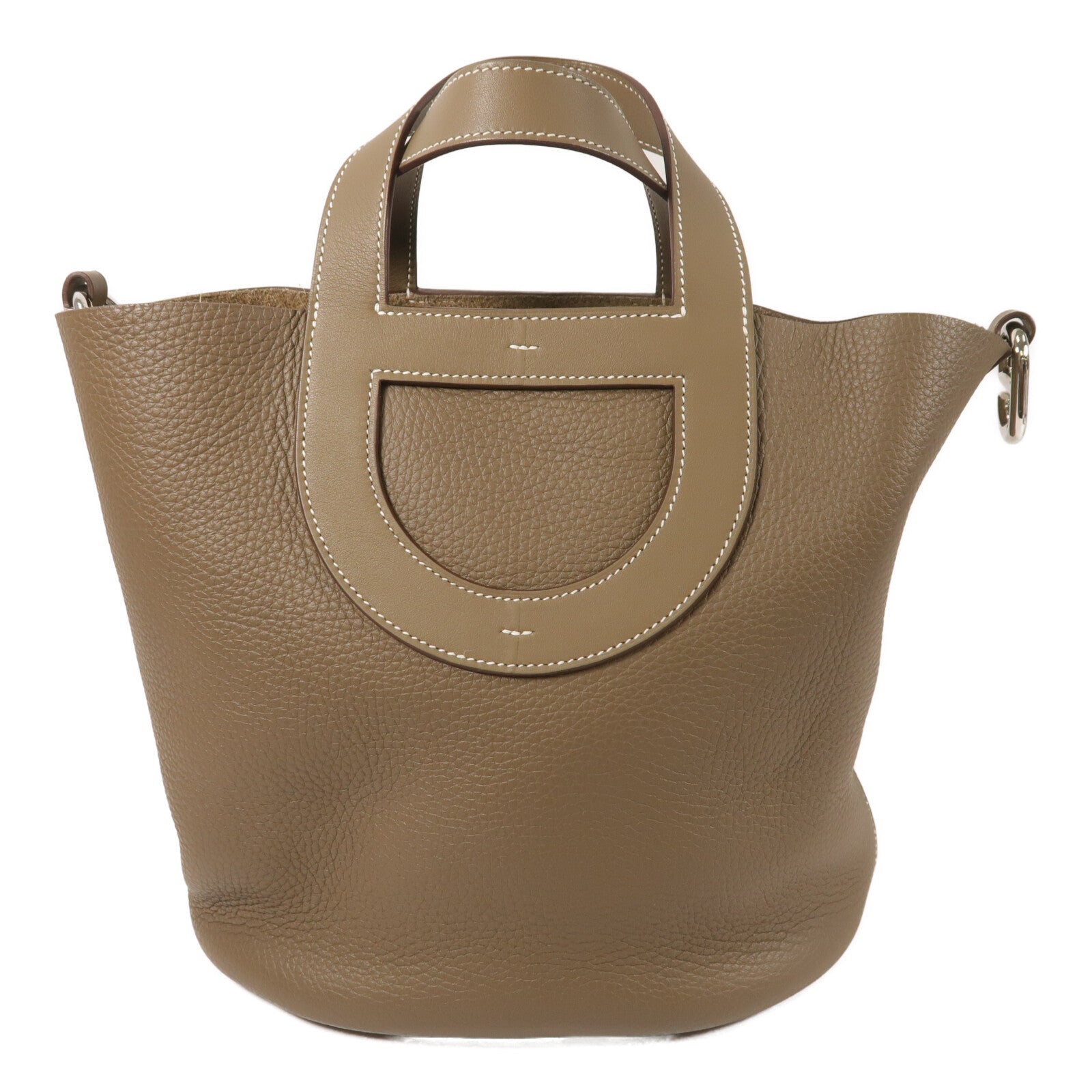 HERMES Clemence皮革In The Loop 23銀扣手挽袋Etoupe