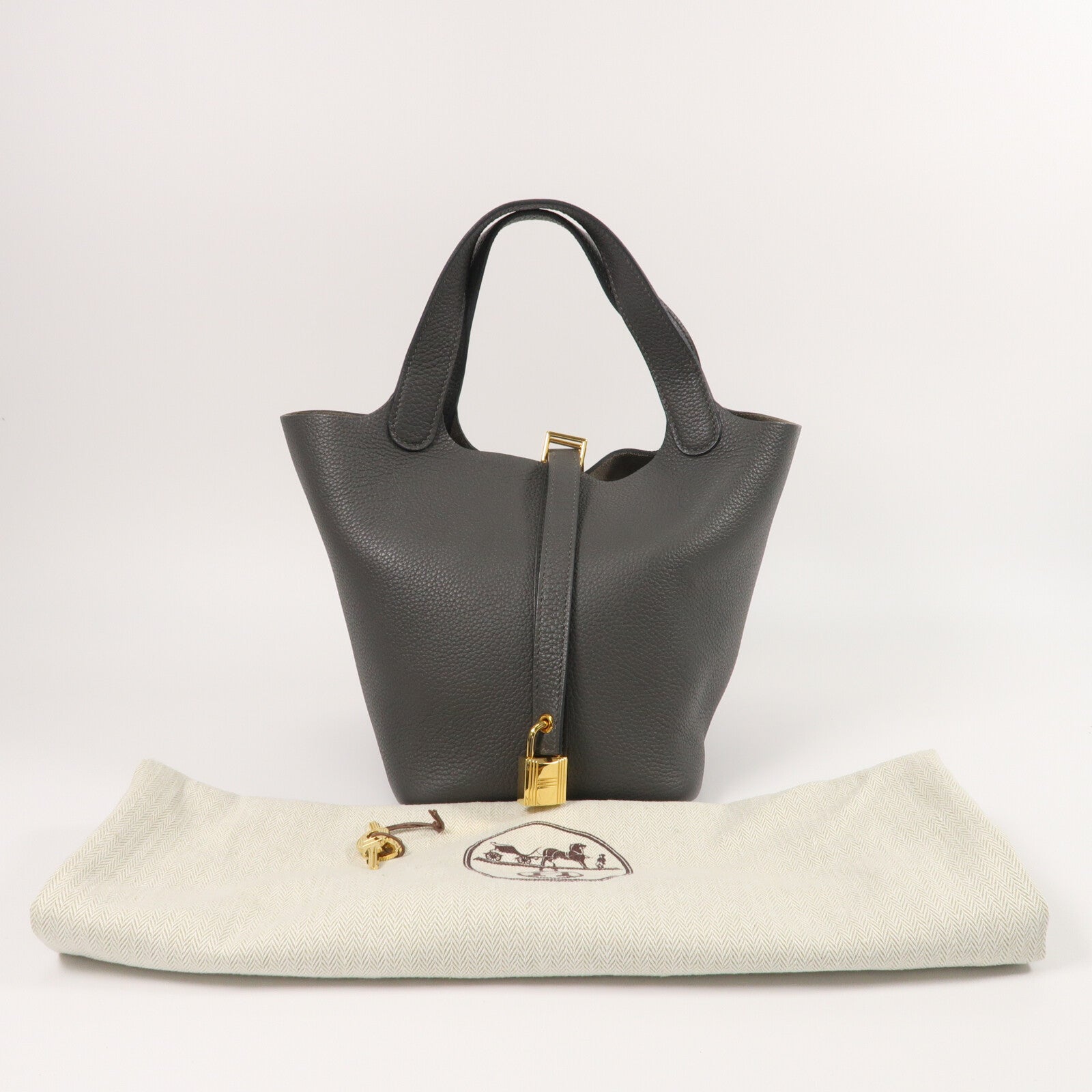HERMES Clemence皮革Picotin PM手挽袋Gris Misty